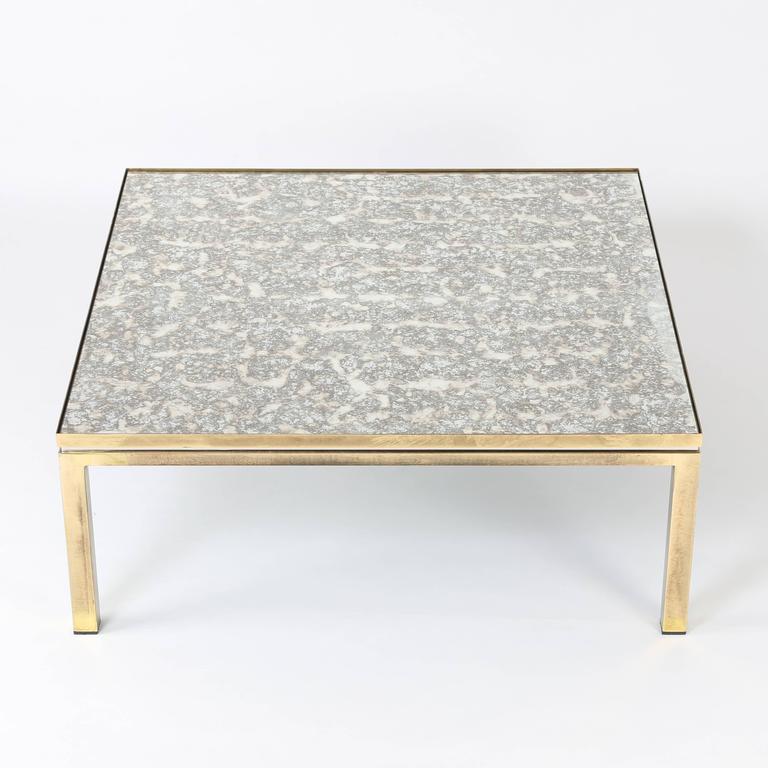 Italian Brass Chrome And Antiqued Mirror Coffee Table Circa 1970s Patinated Italian Brass Chrome And Antiqued Mirror Coffee Table Circa 1970s For
