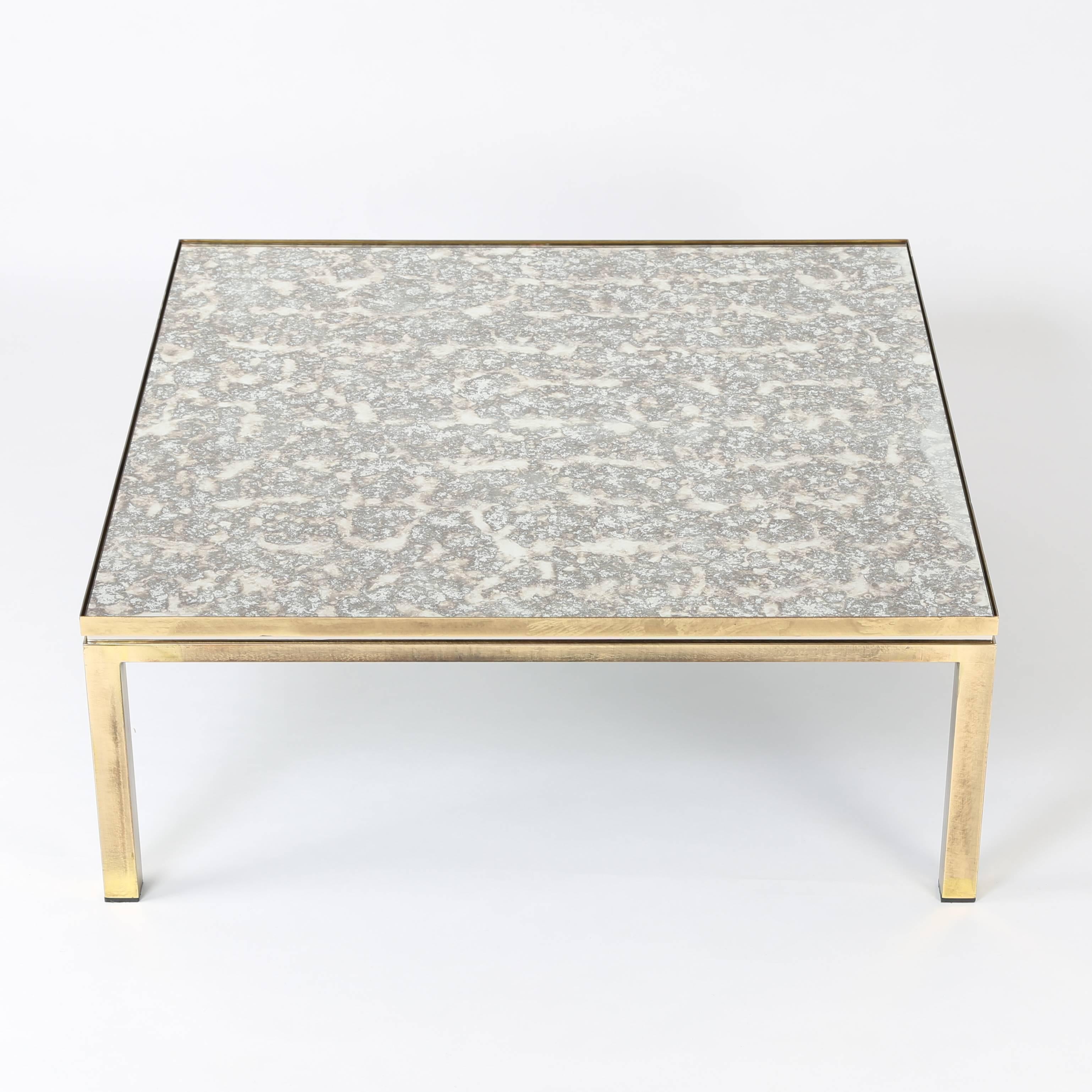 Patinated Italian Brass, Chrome and Antiqued Mirror Coffee Table, circa 1970s