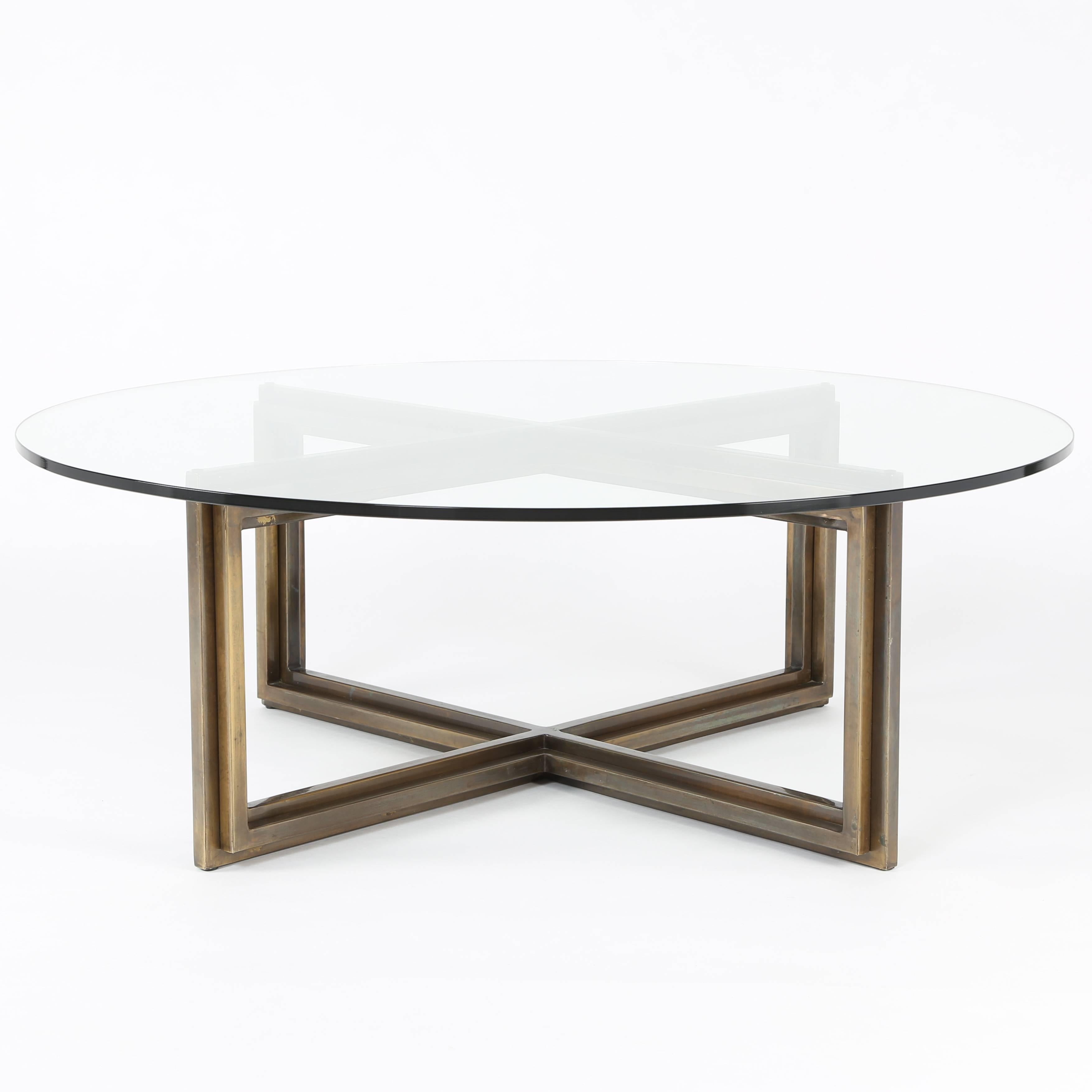 Heavy and beautifully crafted bronze X-base coffee table with a new 1/2