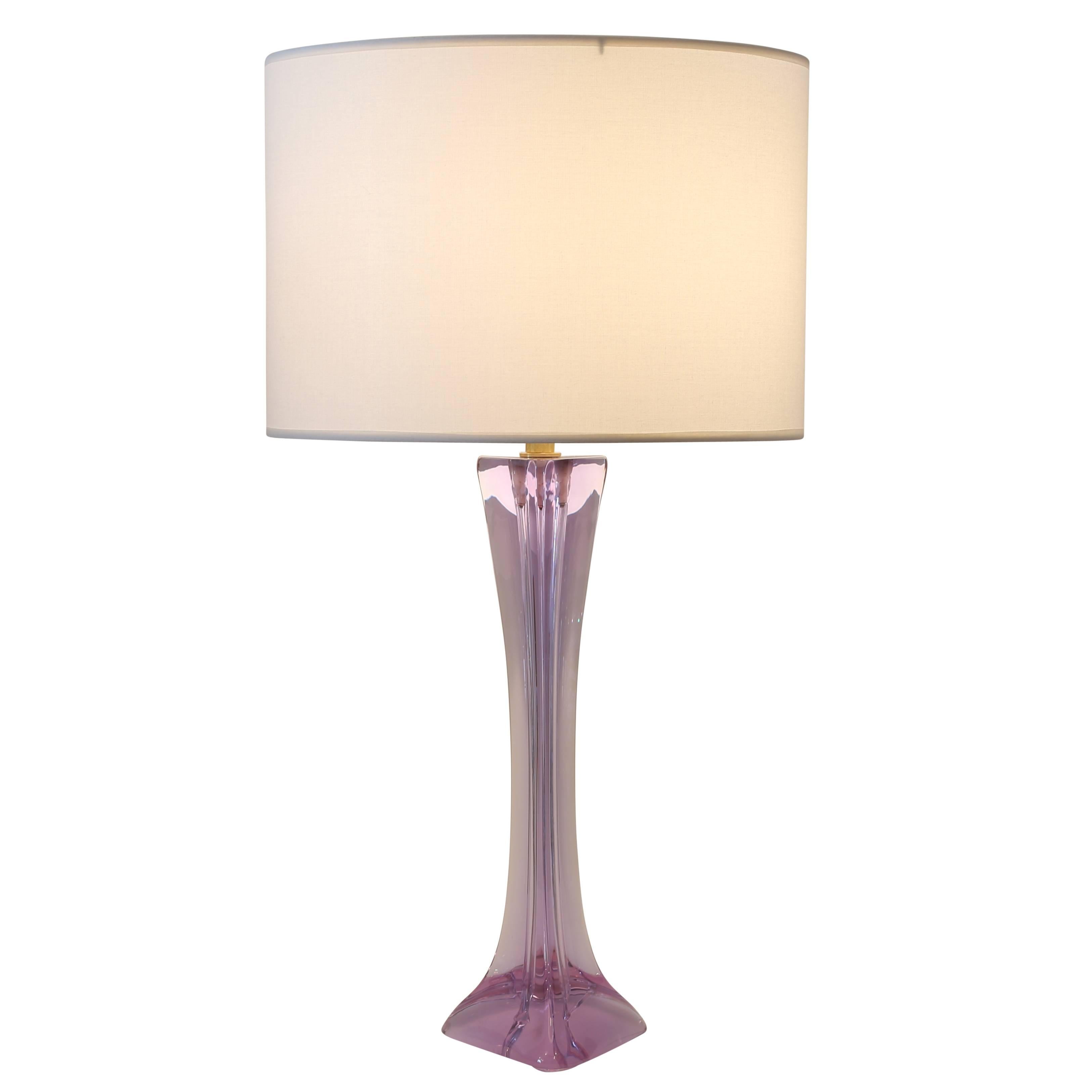 Lavender Glass Table Lamp by Cristalleries De Sevres of France, circa 1960s For Sale