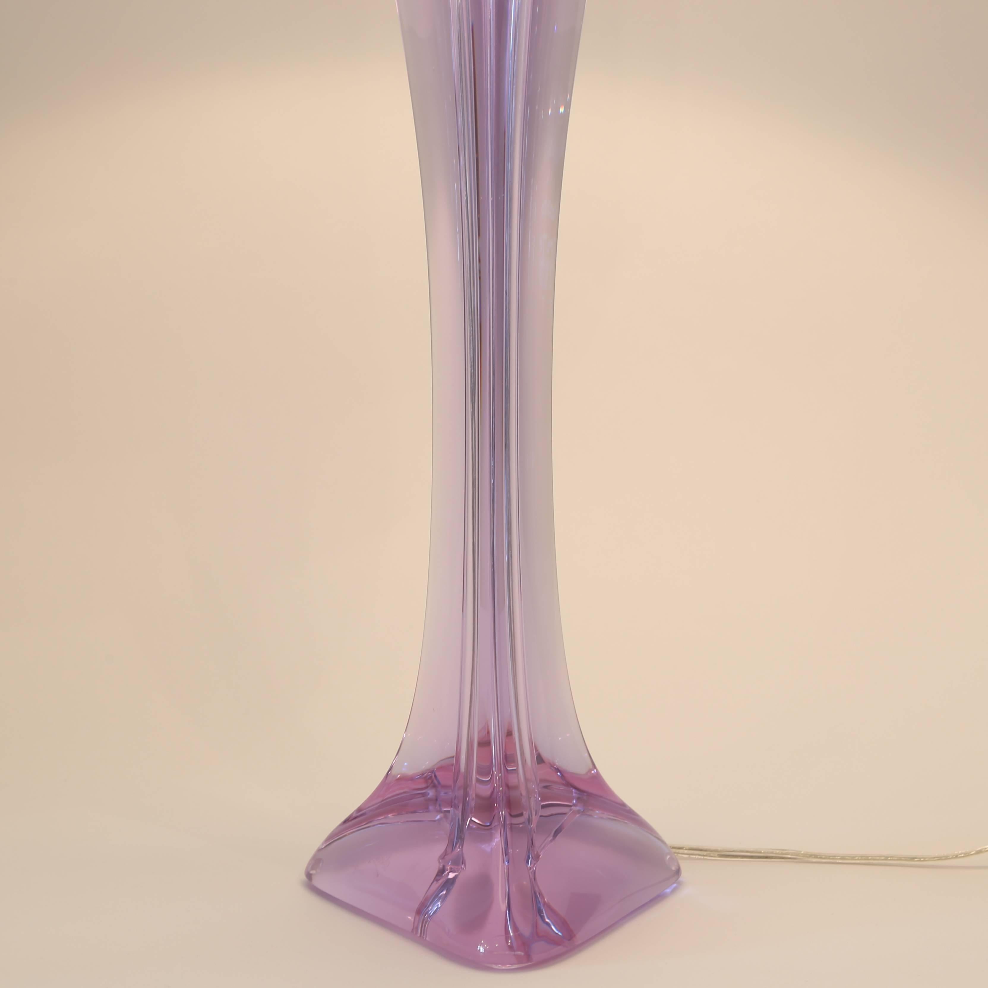 French Lavender Glass Table Lamp by Cristalleries De Sevres of France, circa 1960s For Sale