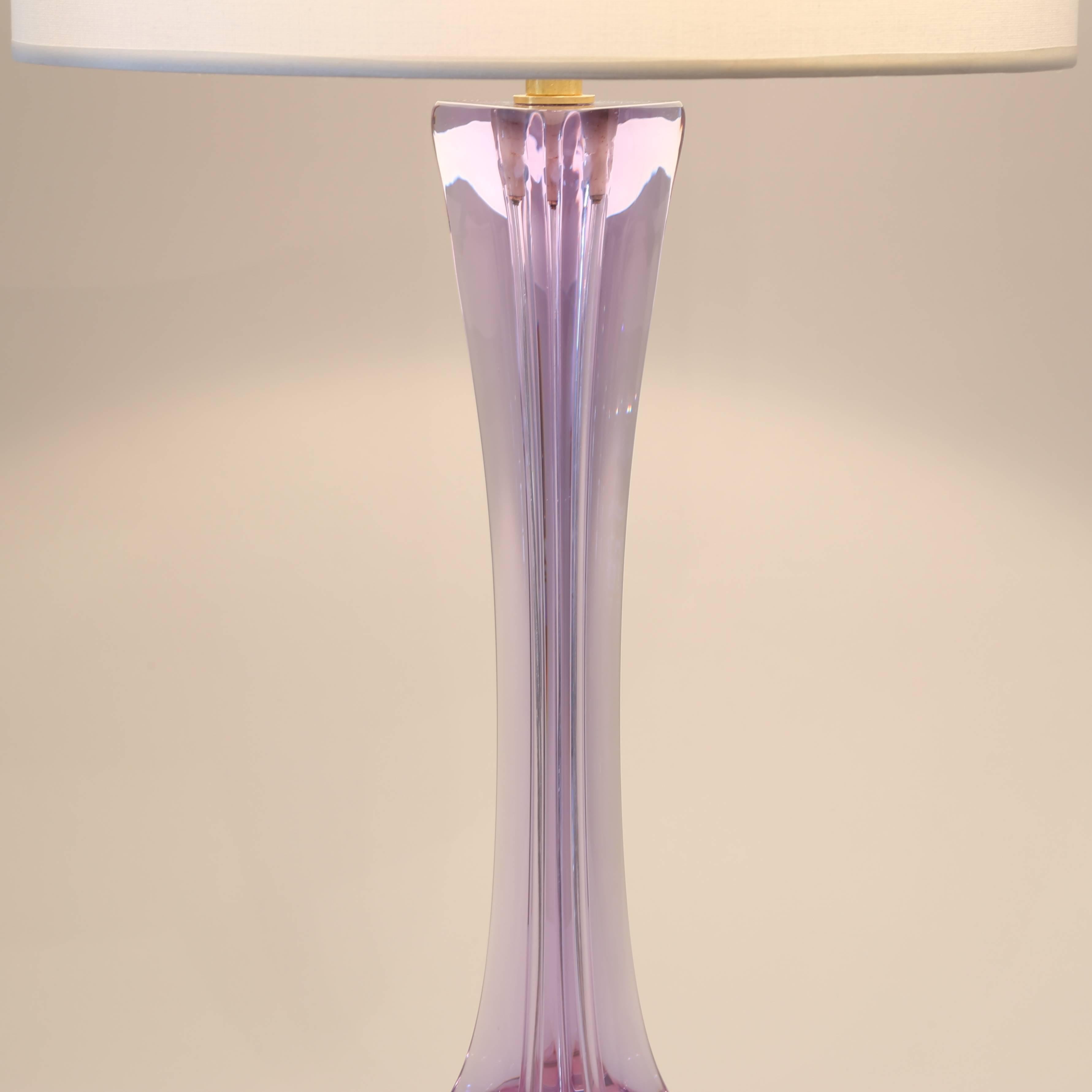 Polished Lavender Glass Table Lamp by Cristalleries De Sevres of France, circa 1960s For Sale