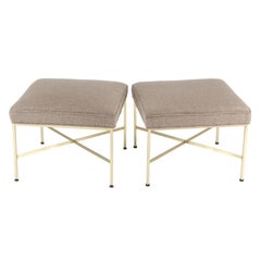 Pair of 1950s Paul McCobb X-Base Brass Stools with Luxe Upholstery
