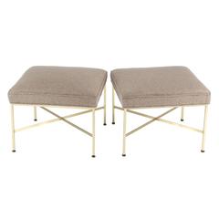 Pair of 1950s Paul McCobb X-Base Brass Stools with Luxe Upholstery 5