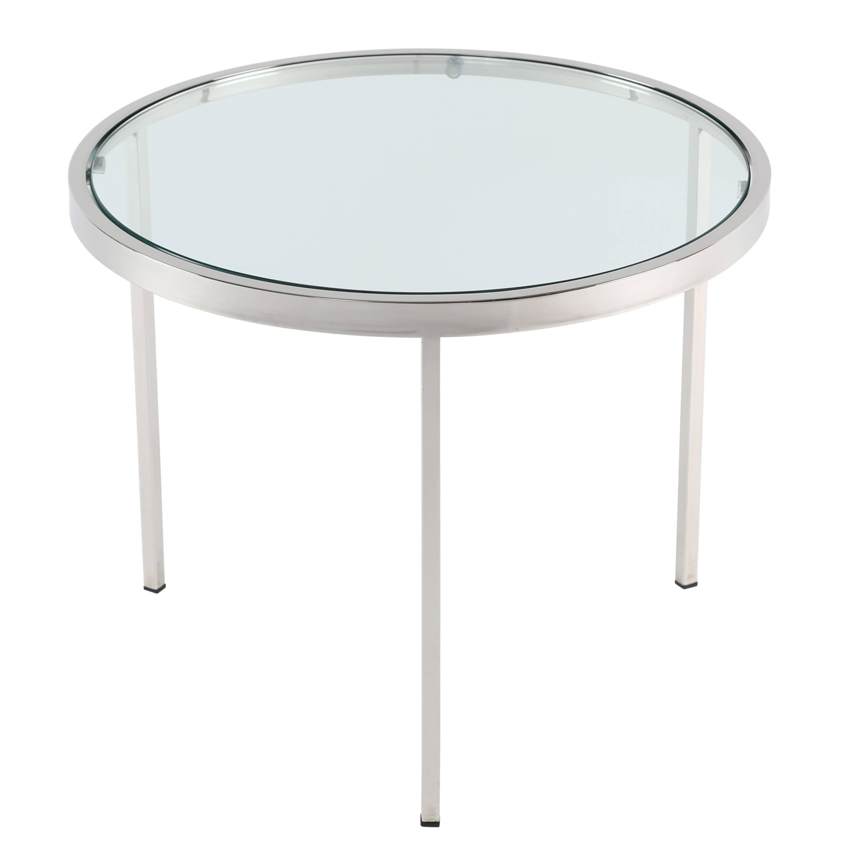 Milo Baughman Round Chrome Side Table with Inset Glass Top, circa 1970s