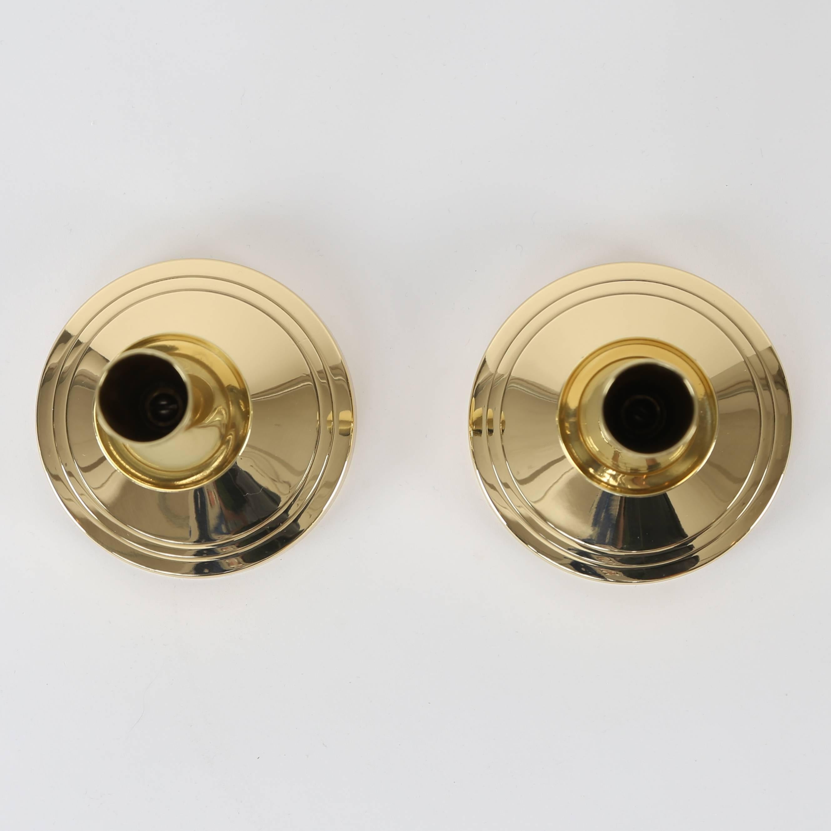 Lacquered Pair of Tommi Parzinger Brass Candleholders, circa 1950s For Sale