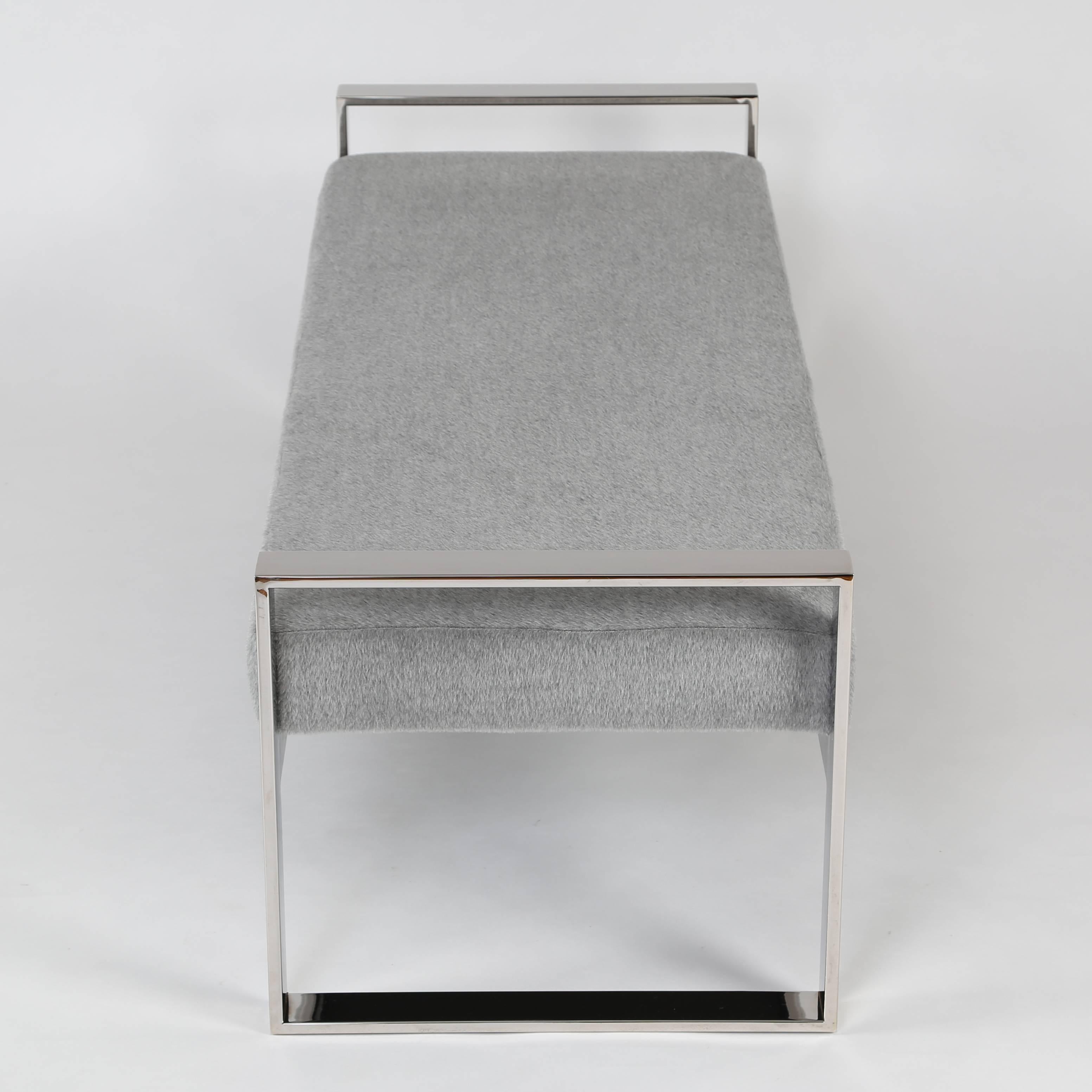 Polished Chrome-Frame Bench in the Style of Milo Baughman