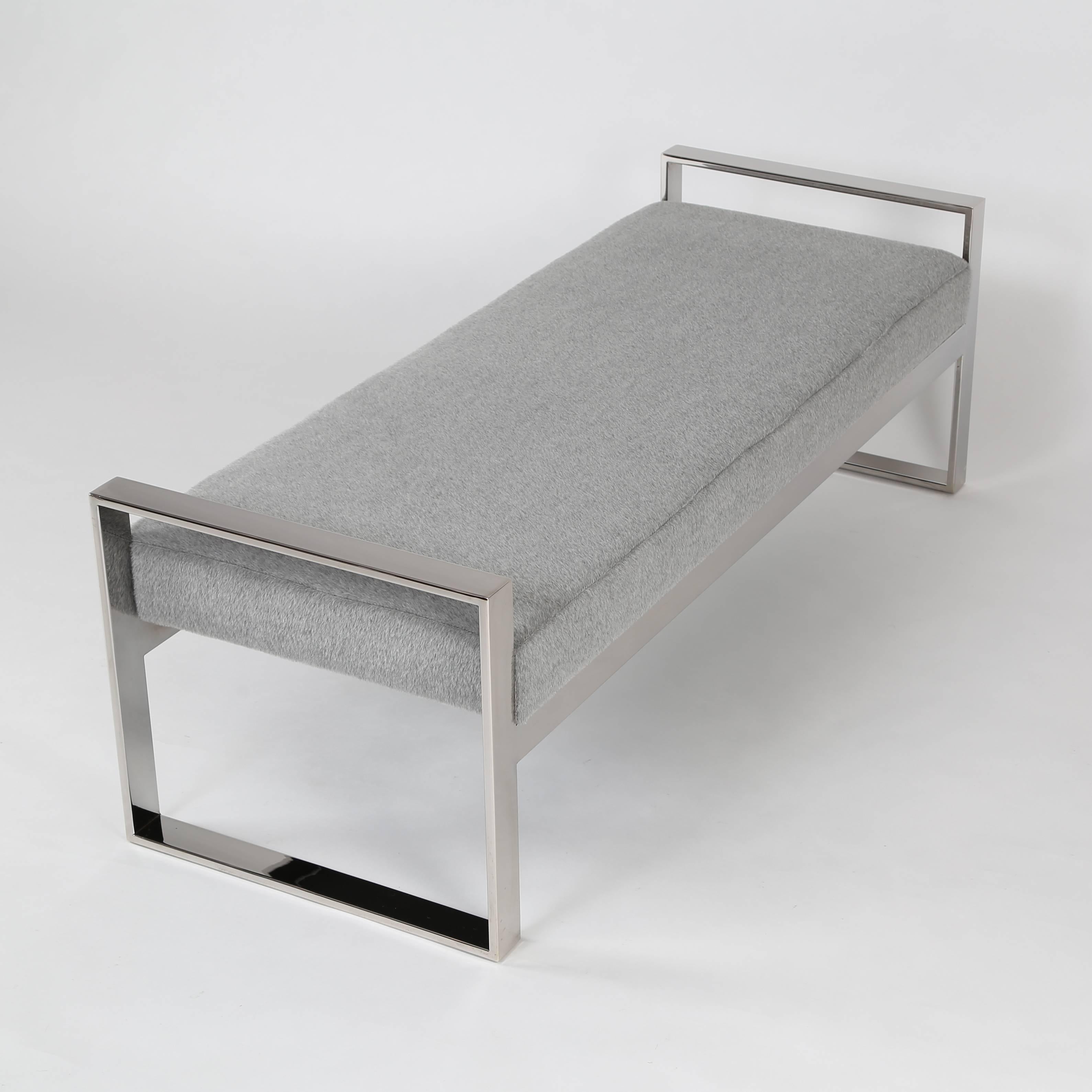 American Chrome-Frame Bench in the Style of Milo Baughman