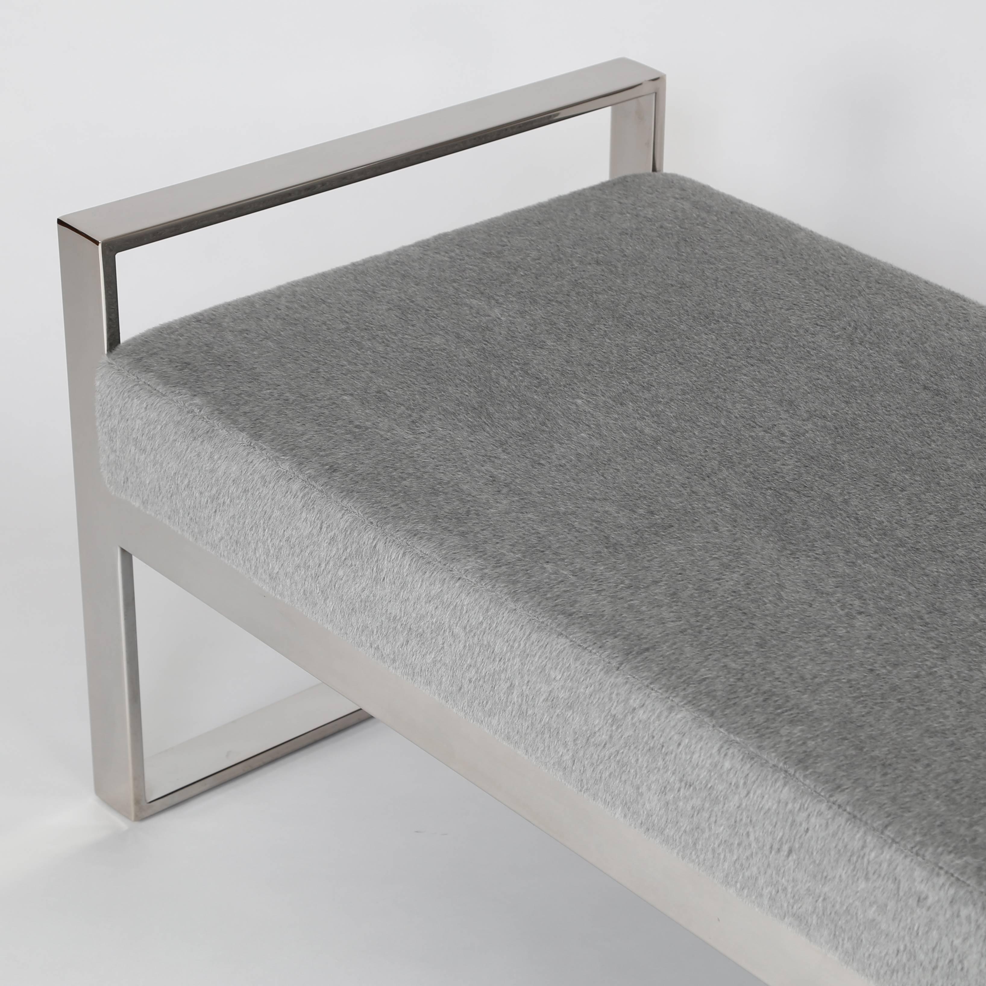 Mohair Chrome-Frame Bench in the Style of Milo Baughman