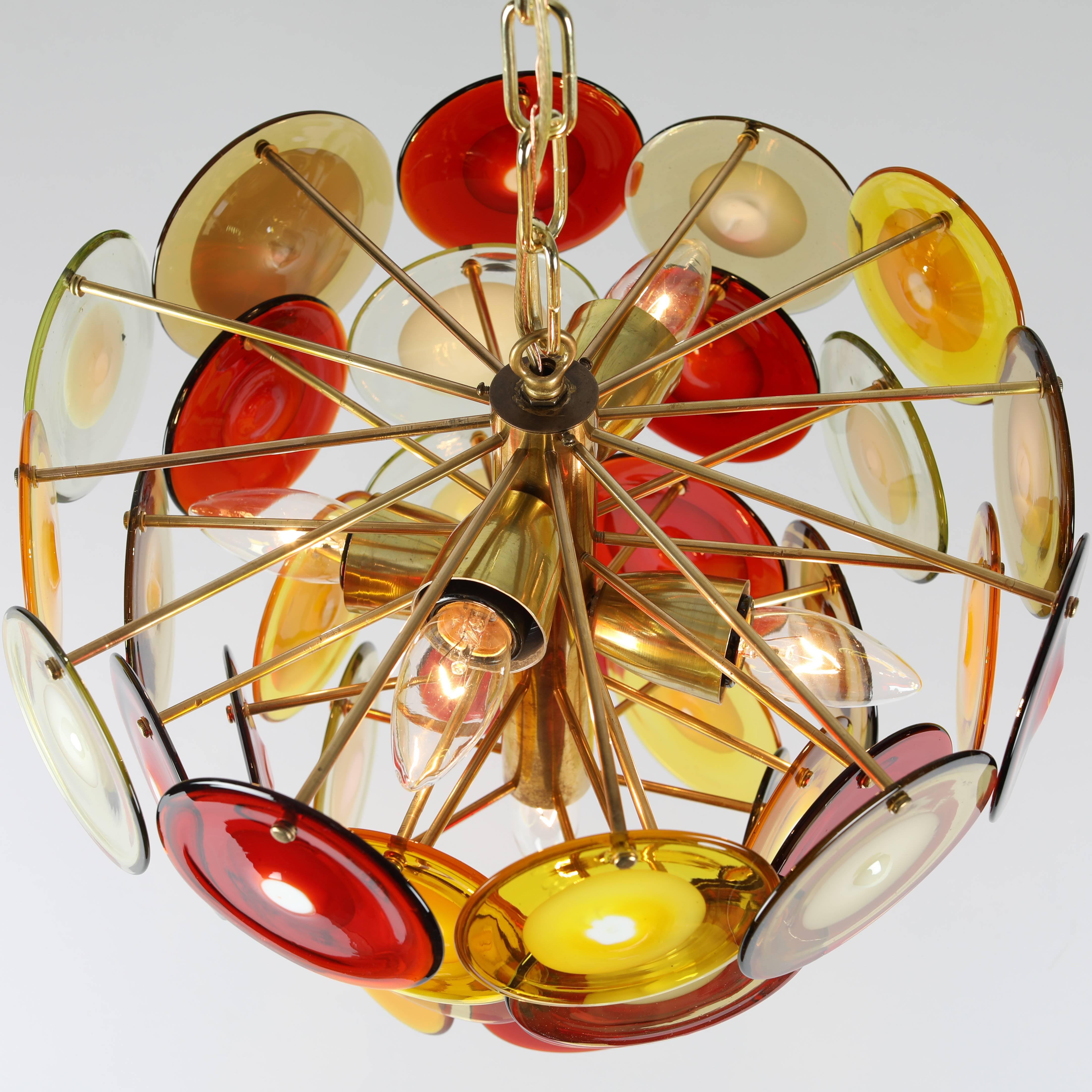 Mid-20th Century Vistosi Murano Glass Disc Chandelier, circa 1960s For Sale