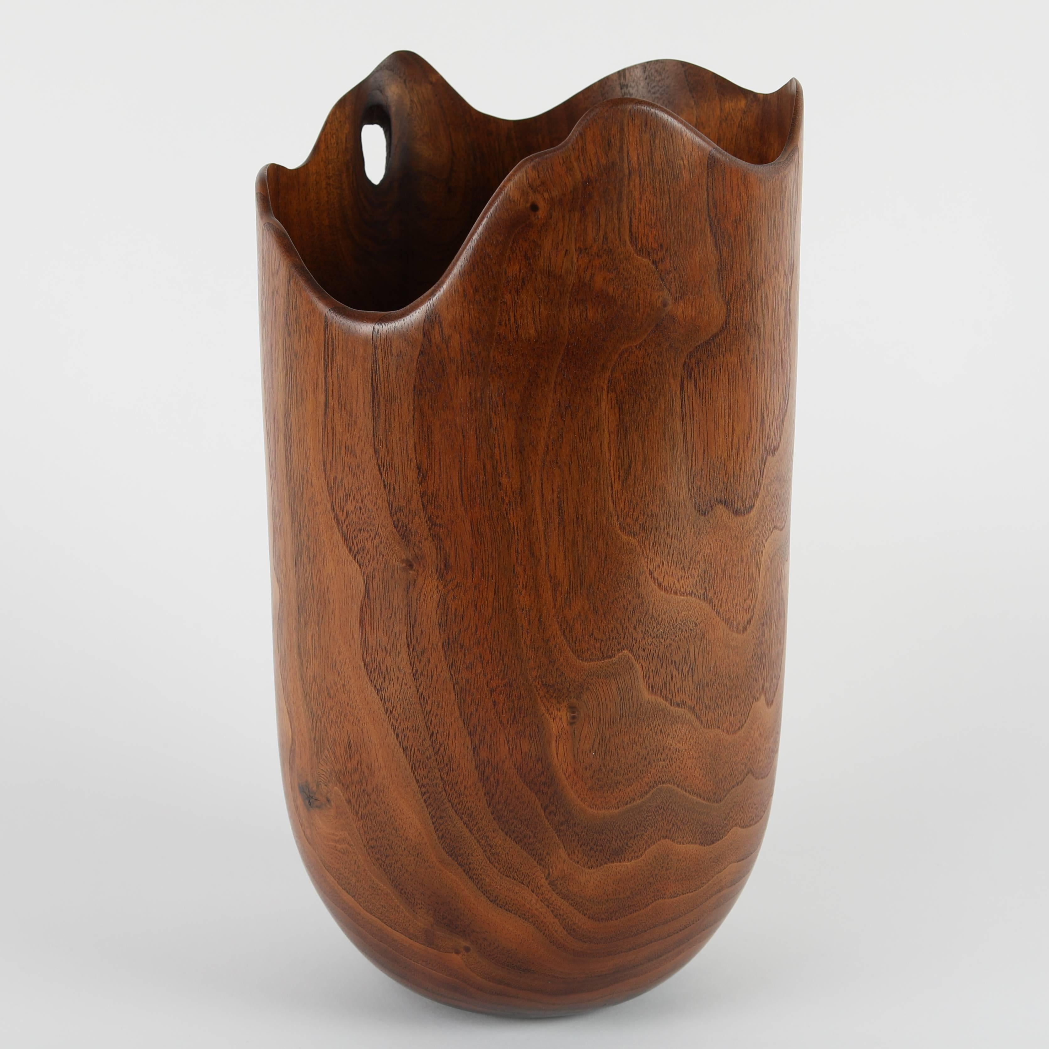 Hand-Carved Turned Walnut Vase with Free-Form Top by Mike Kornblum