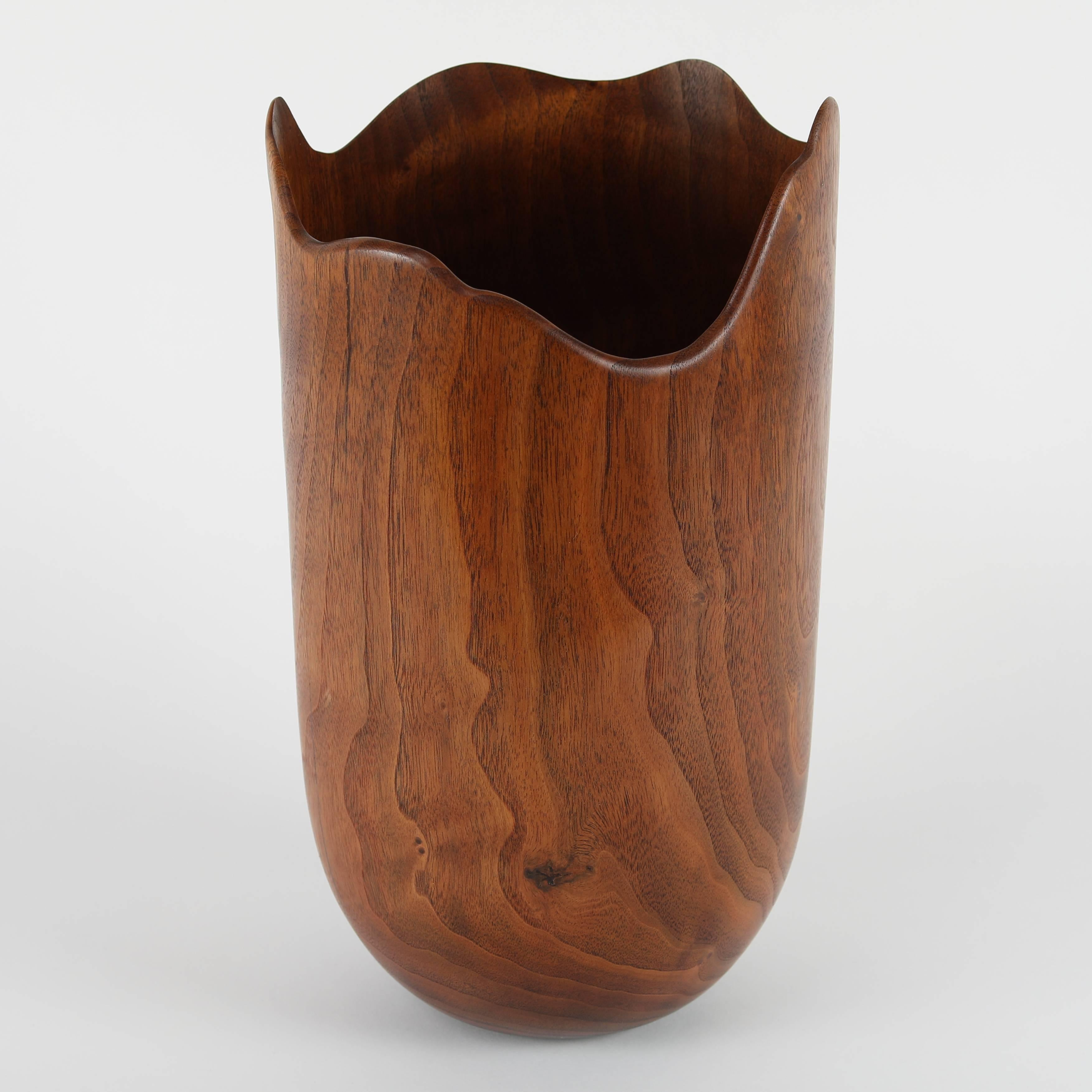American Turned Walnut Vase with Free-Form Top by Mike Kornblum