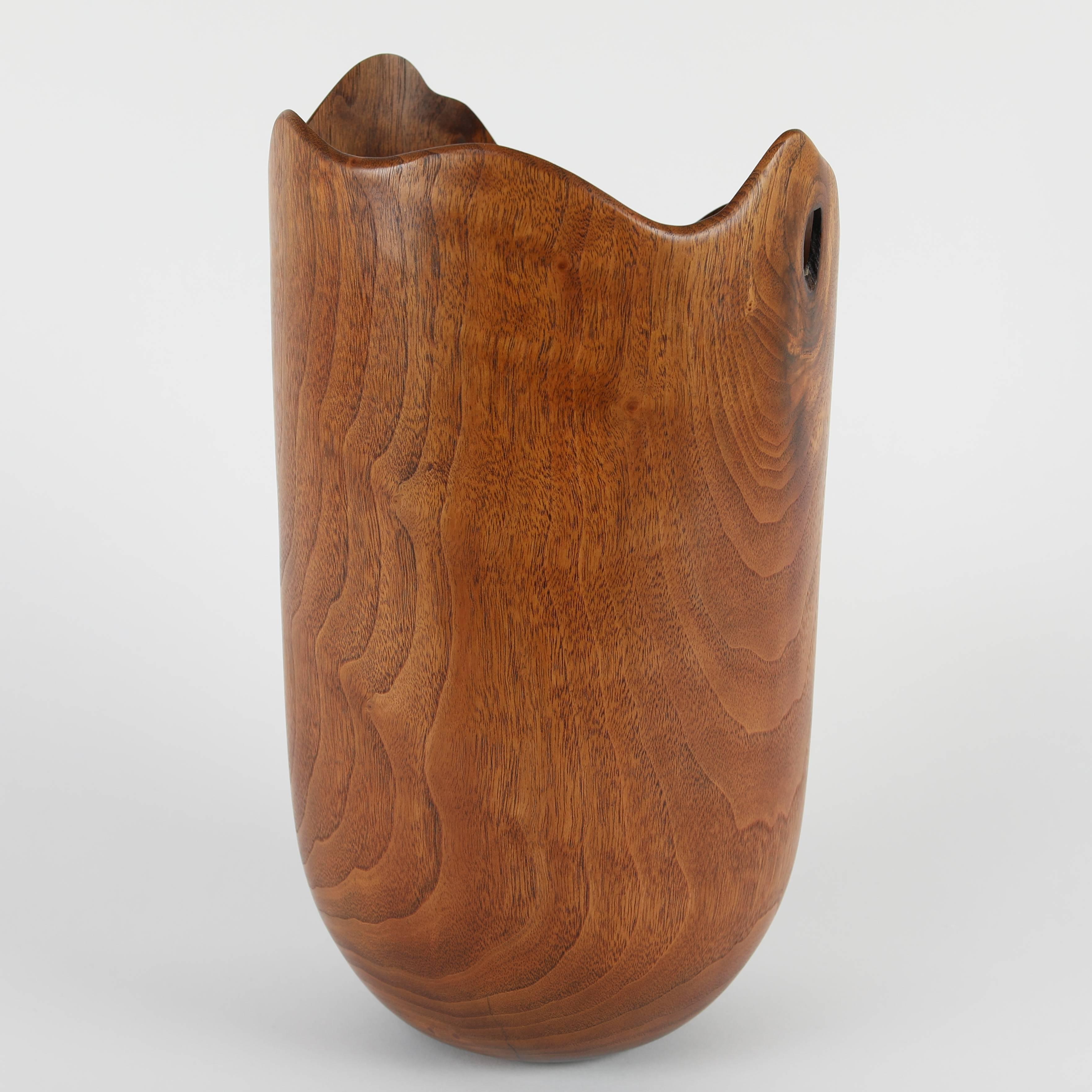Late 20th Century Turned Walnut Vase with Free-Form Top by Mike Kornblum