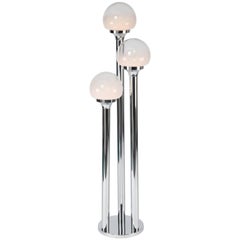 1970s, Murano Italian Chrome and Glass Three Globe Floor Lamp