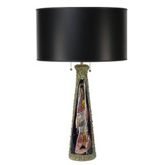 Modern Italian 1960s Multi-Colored Ceramic Table Lamp With Incised Figure