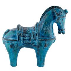 Large "Rimini Blu" Ceramic Horse by Aldo Londi for Bitossi, circa 1960s