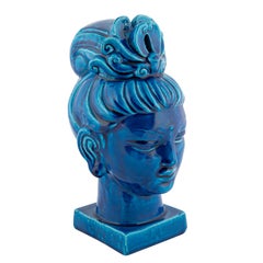 "Rimini Blu" Ceramic Guan Yin Bust by Aldo Londi for Bitossi, circa 1960s