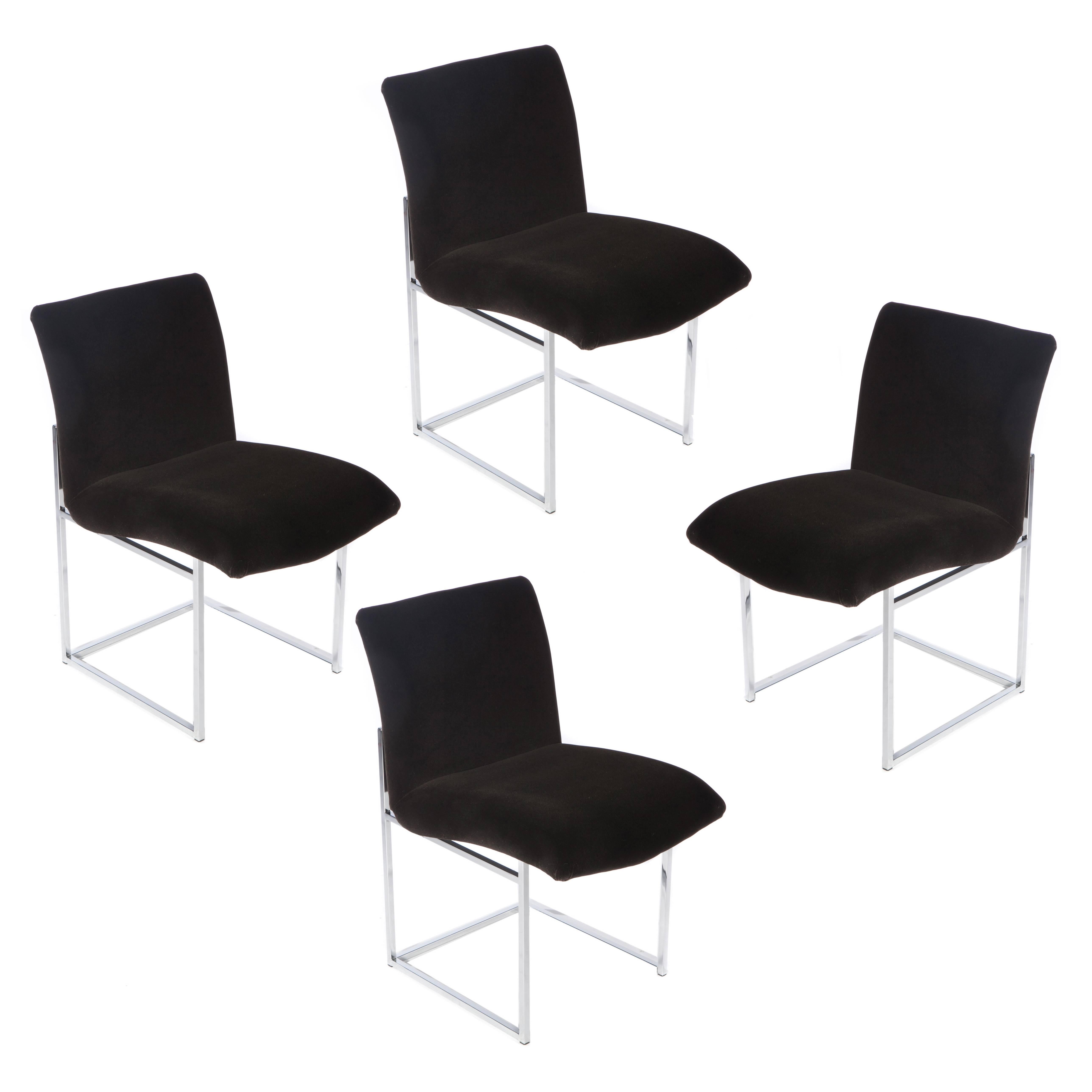 Set of Four Chrome and Mohair Dining Chairs by Milo Baughman, Circa 1970s