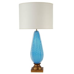 1950s Murano Blue Glass Table Lamp on Gilt Base