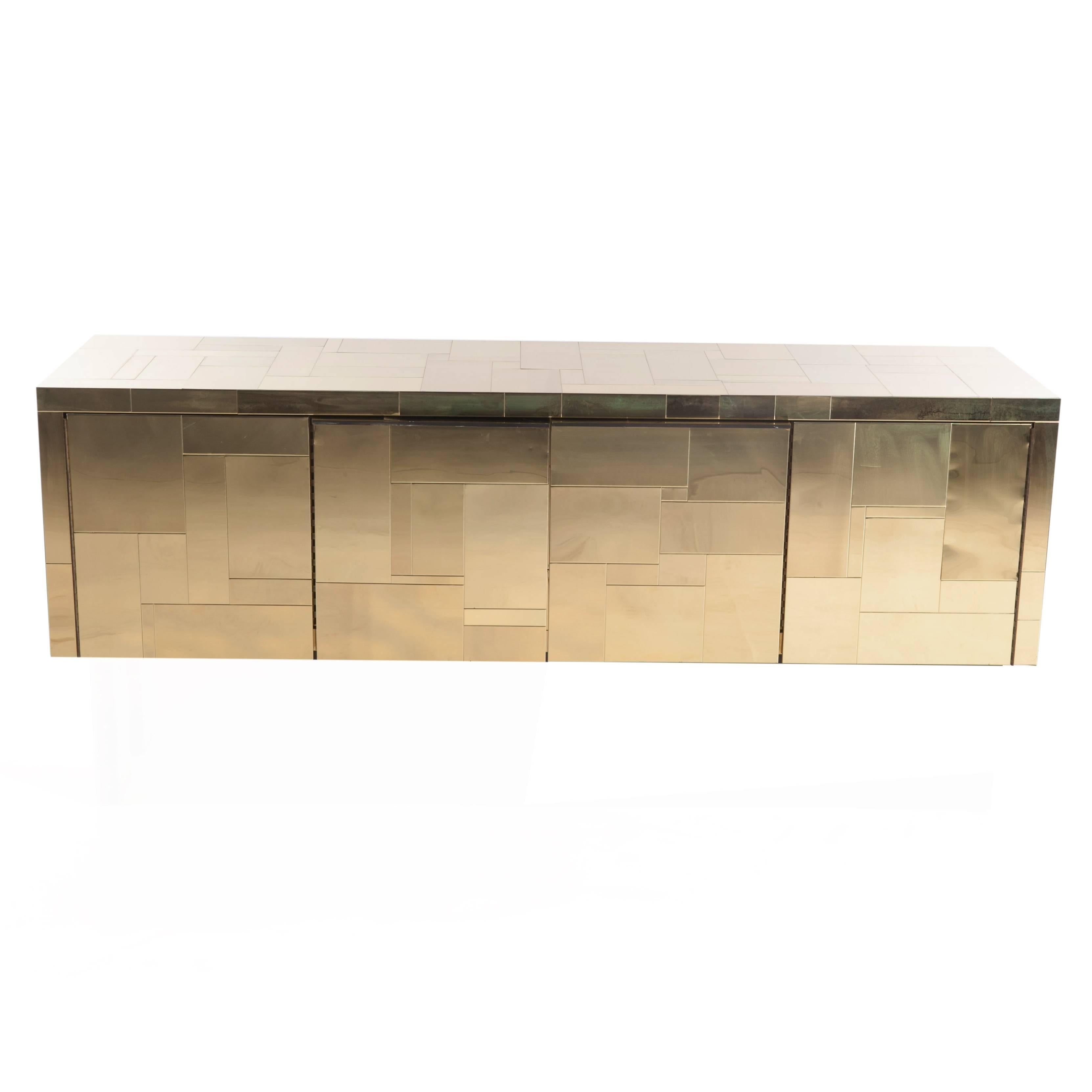 American Paul Evans Brass Cityscape Wall-Mounted Cabinet