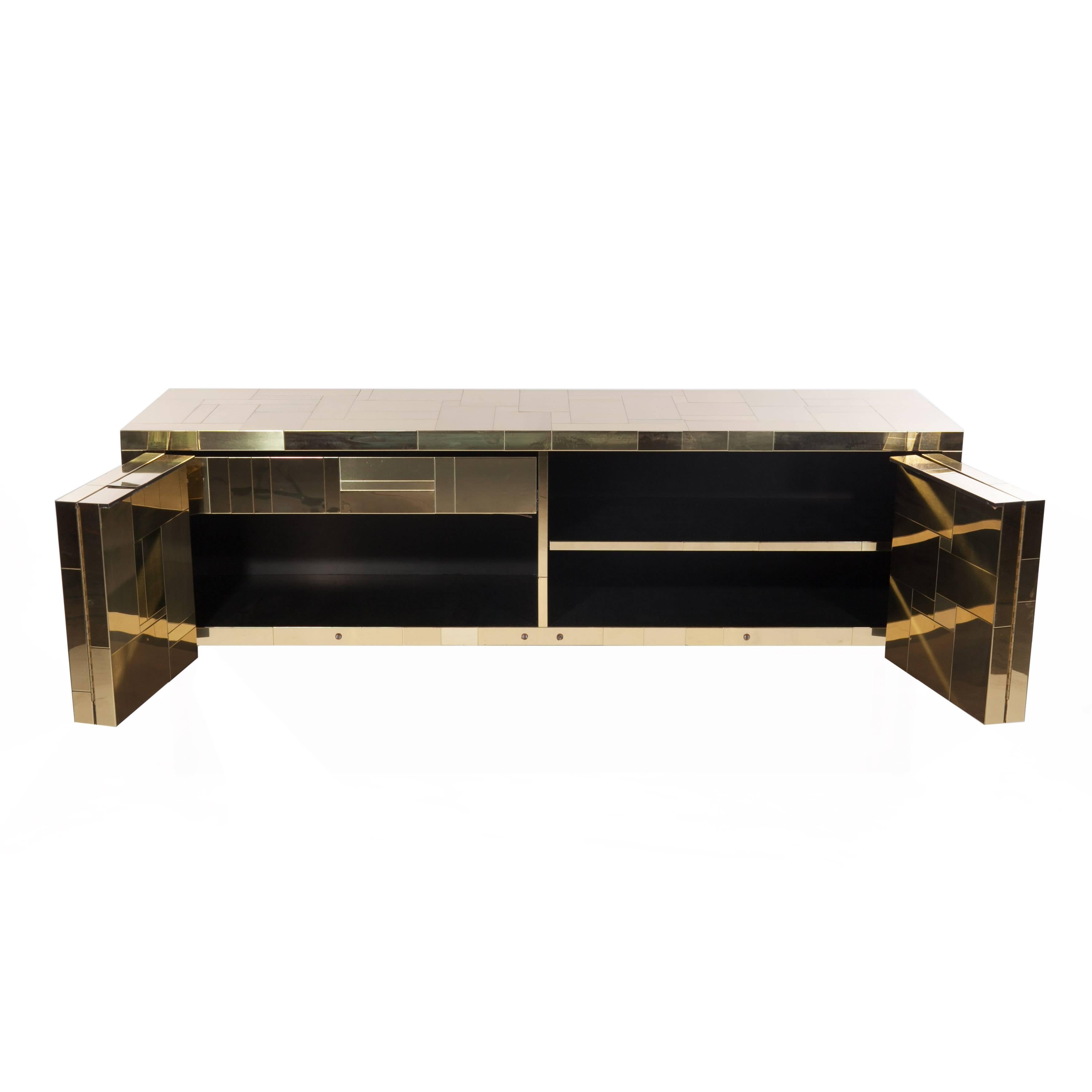 Paul Evans Brass Cityscape Wall-Mounted Cabinet In Excellent Condition In Brooklyn, NY