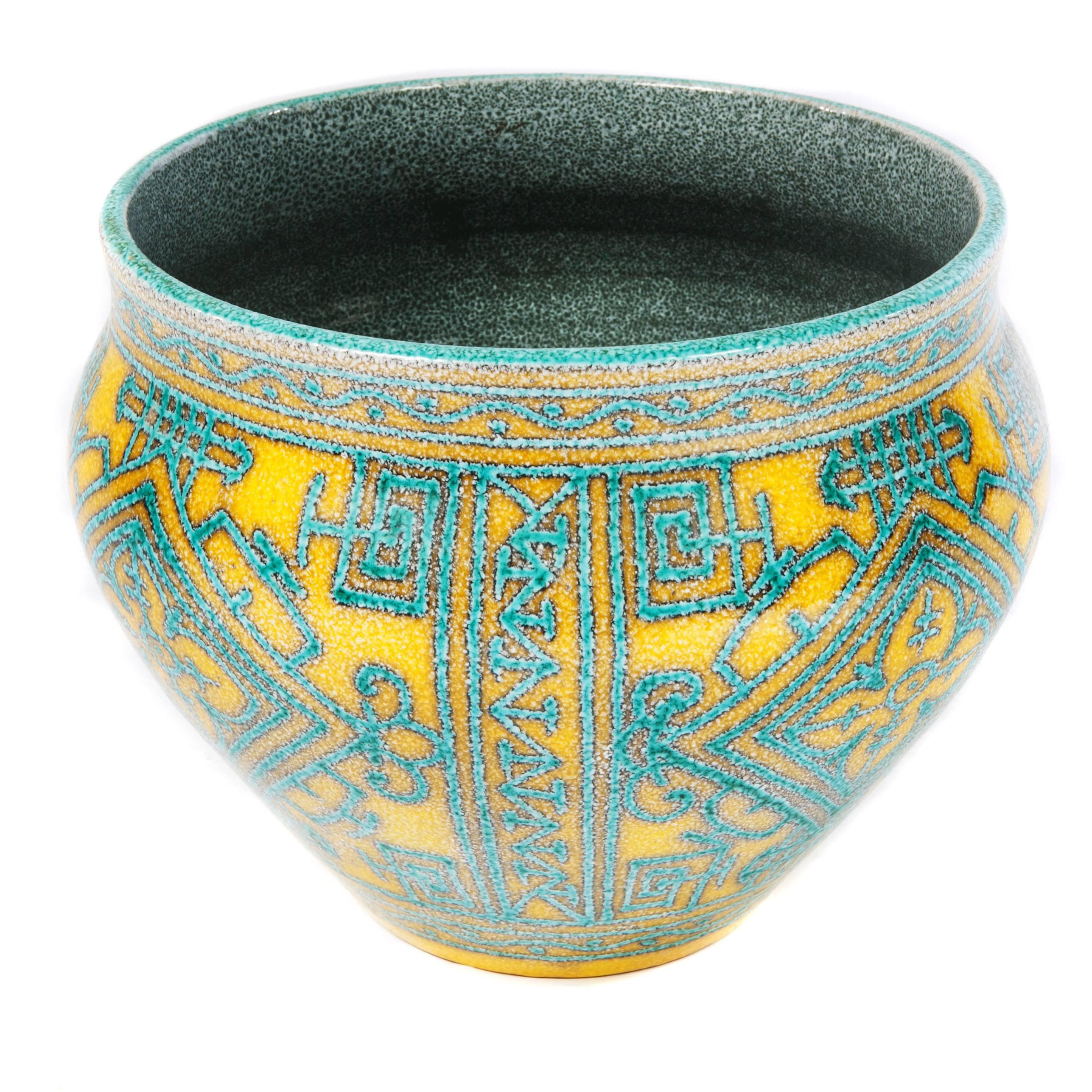 Yellow, Turquoise and Blue Italian Vase In Excellent Condition In Brooklyn, NY