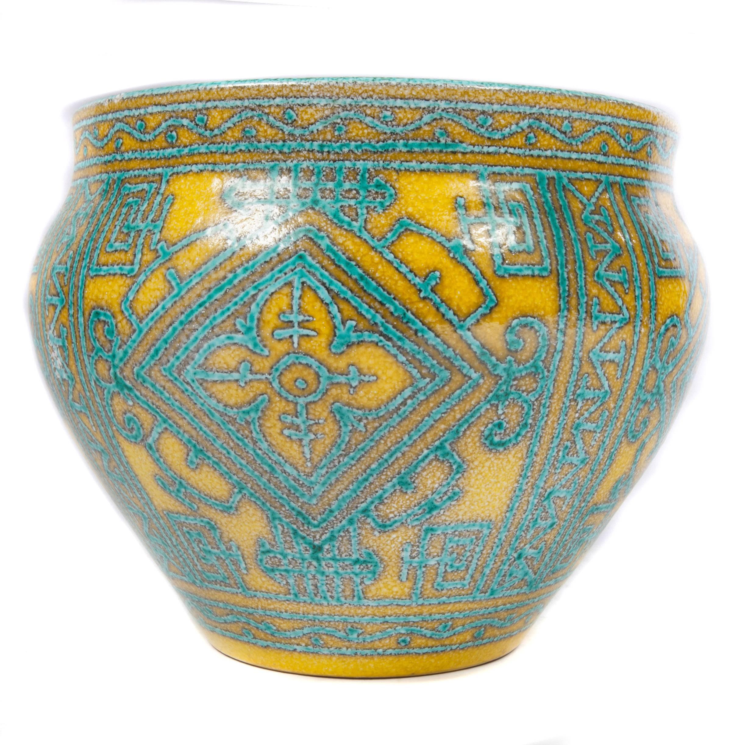 Mid-20th Century Yellow, Turquoise and Blue Italian Vase