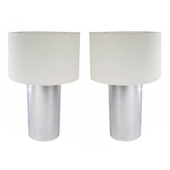 Pair of Large Chrome Cylinder Lamps by George Kovacs, circa 1970s 12