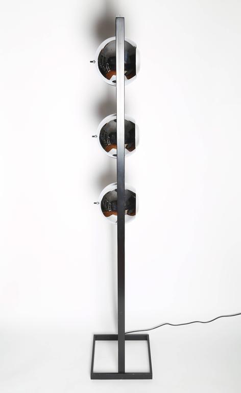 1970s Italian Three Head Chrome And Steel Floor Lamp