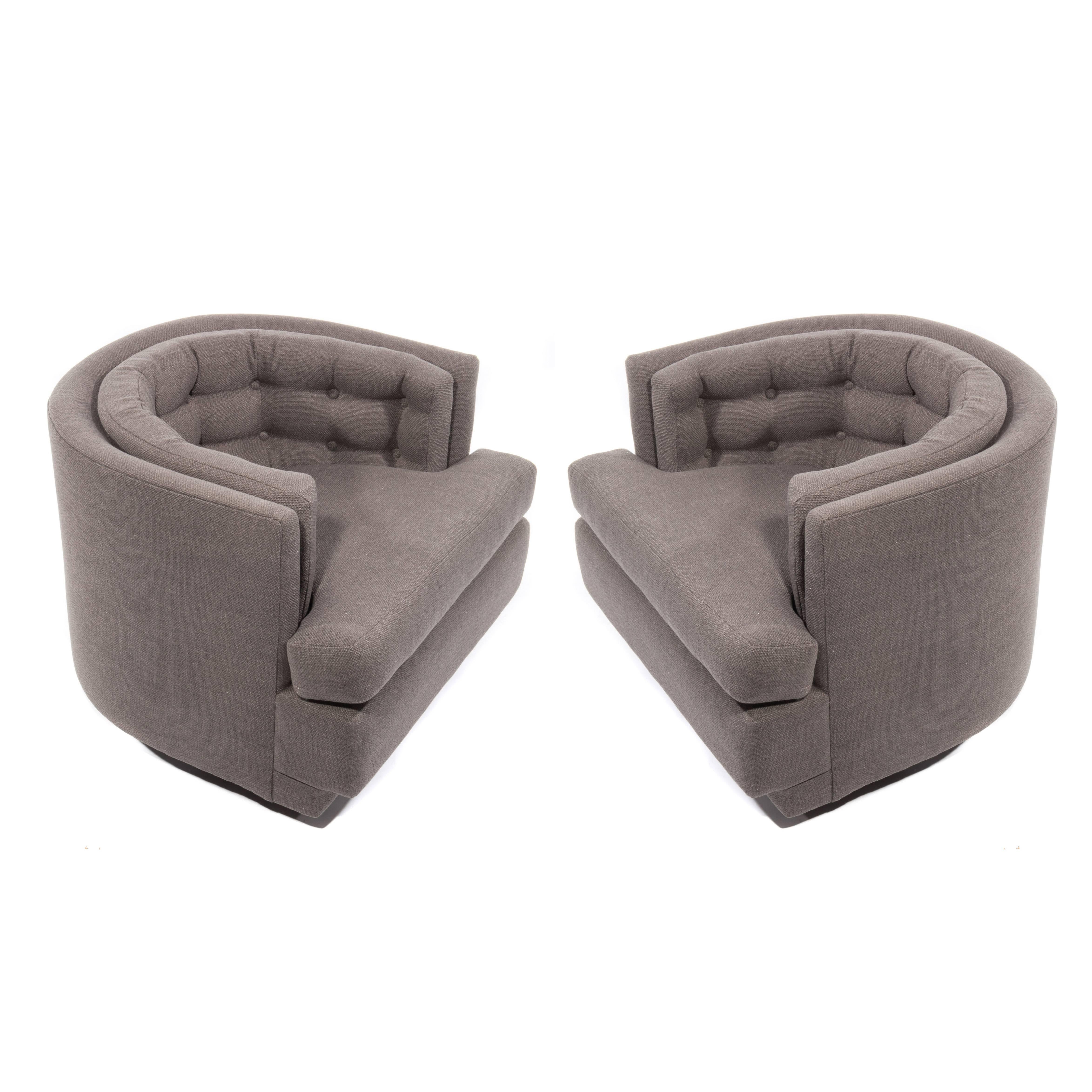 Pair of 1970s Barrel-Back Swivel Club Chairs