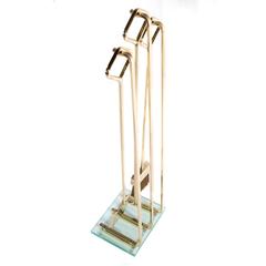 Brass and Glass Fireplace Tool Set, Circa 1970s