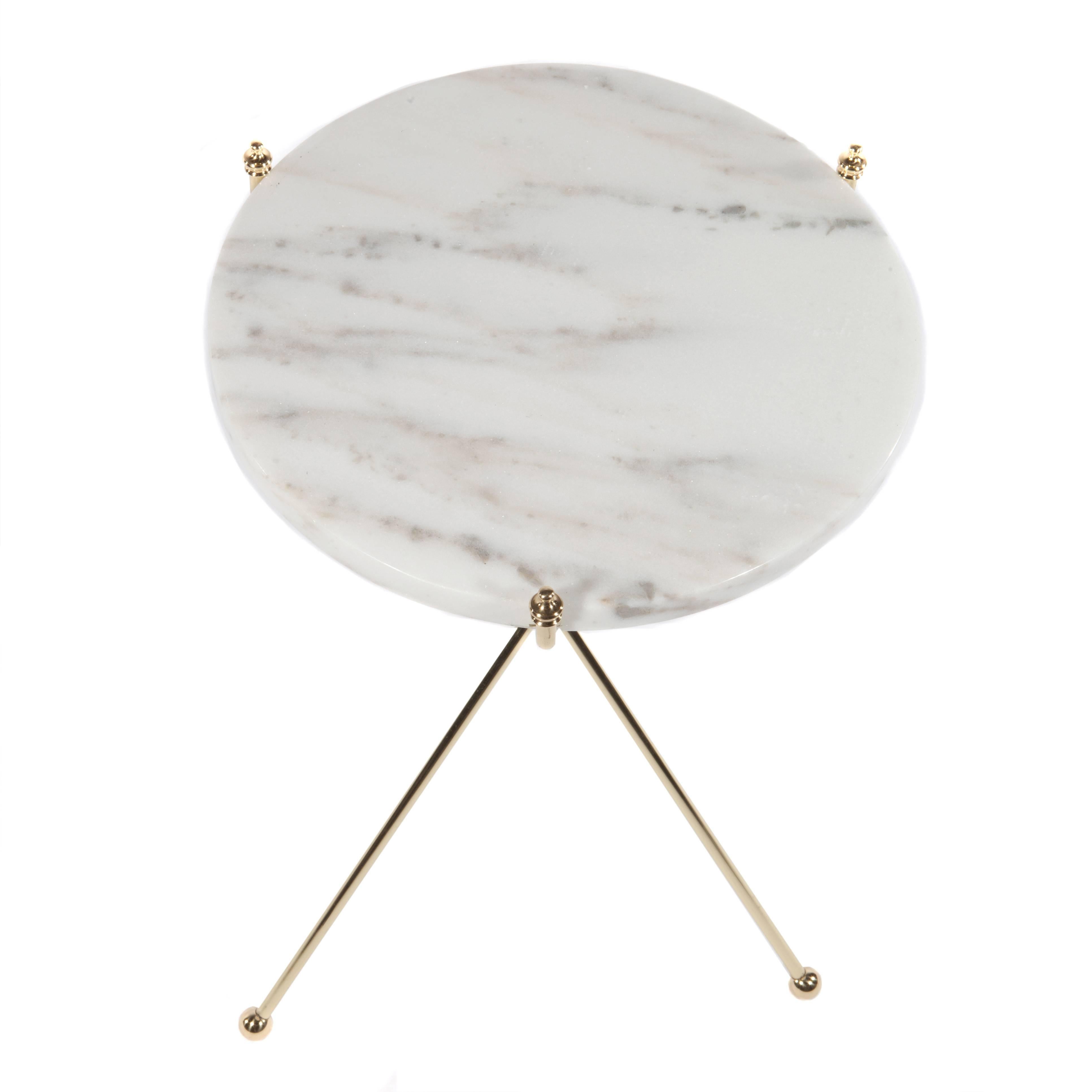 Polished Marble and Brass Three-Leg Drinks Table