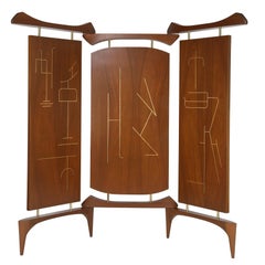 Frank Kyle Mexican Three-Panel Screen in Walnut and Bronze, Circa 1950s
