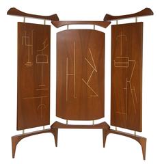 Frank Kyle Mexican Three-Panel Screen in Walnut and Bronze, Circa 1950s 10