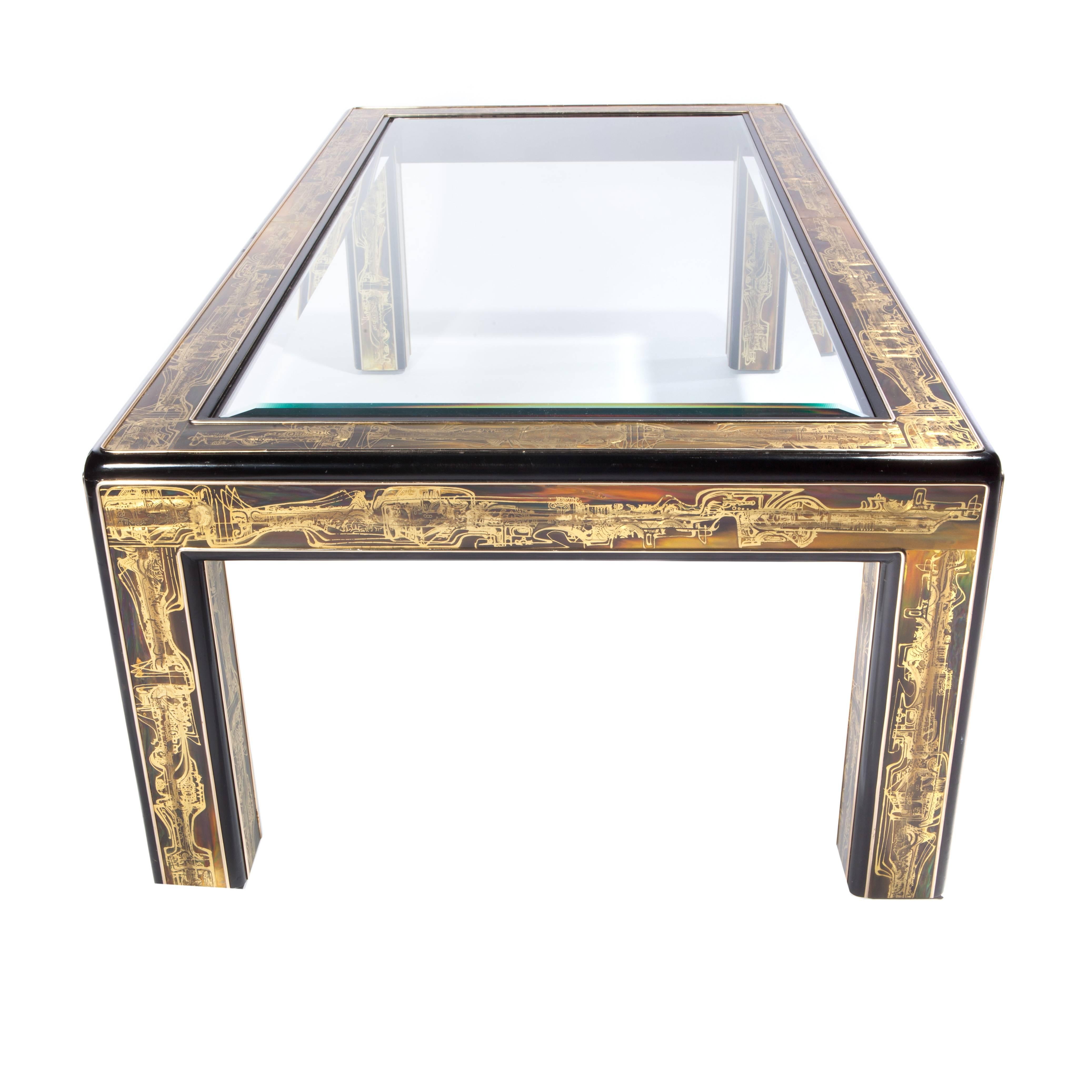 Mastercraft Coffee Table in Acid-Etched Brass by Bernhard Rohne, Circa 1970s In Excellent Condition In Brooklyn, NY