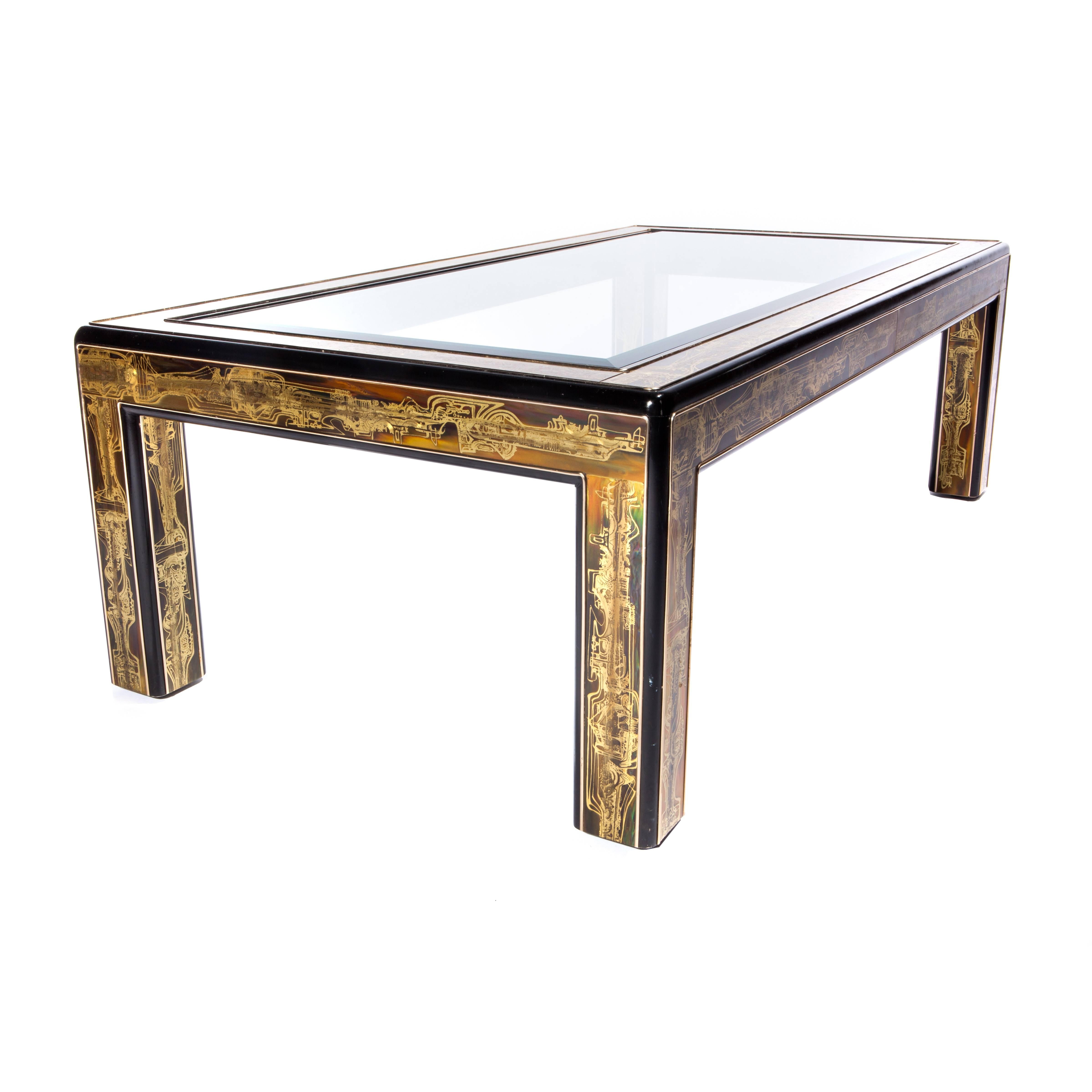 Late 20th Century Mastercraft Coffee Table in Acid-Etched Brass by Bernhard Rohne, Circa 1970s