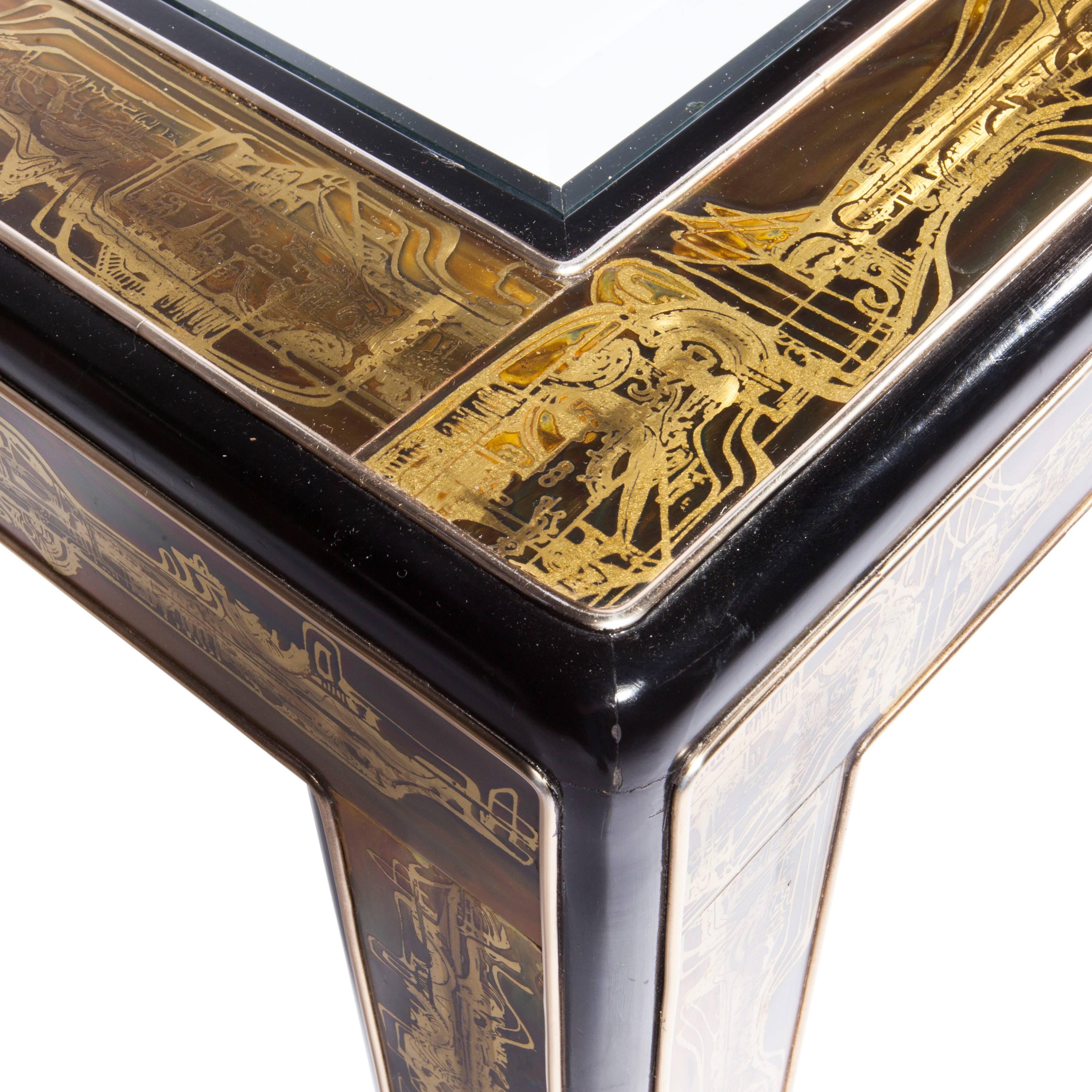 Mastercraft Coffee Table in Acid-Etched Brass by Bernhard Rohne, Circa 1970s 1
