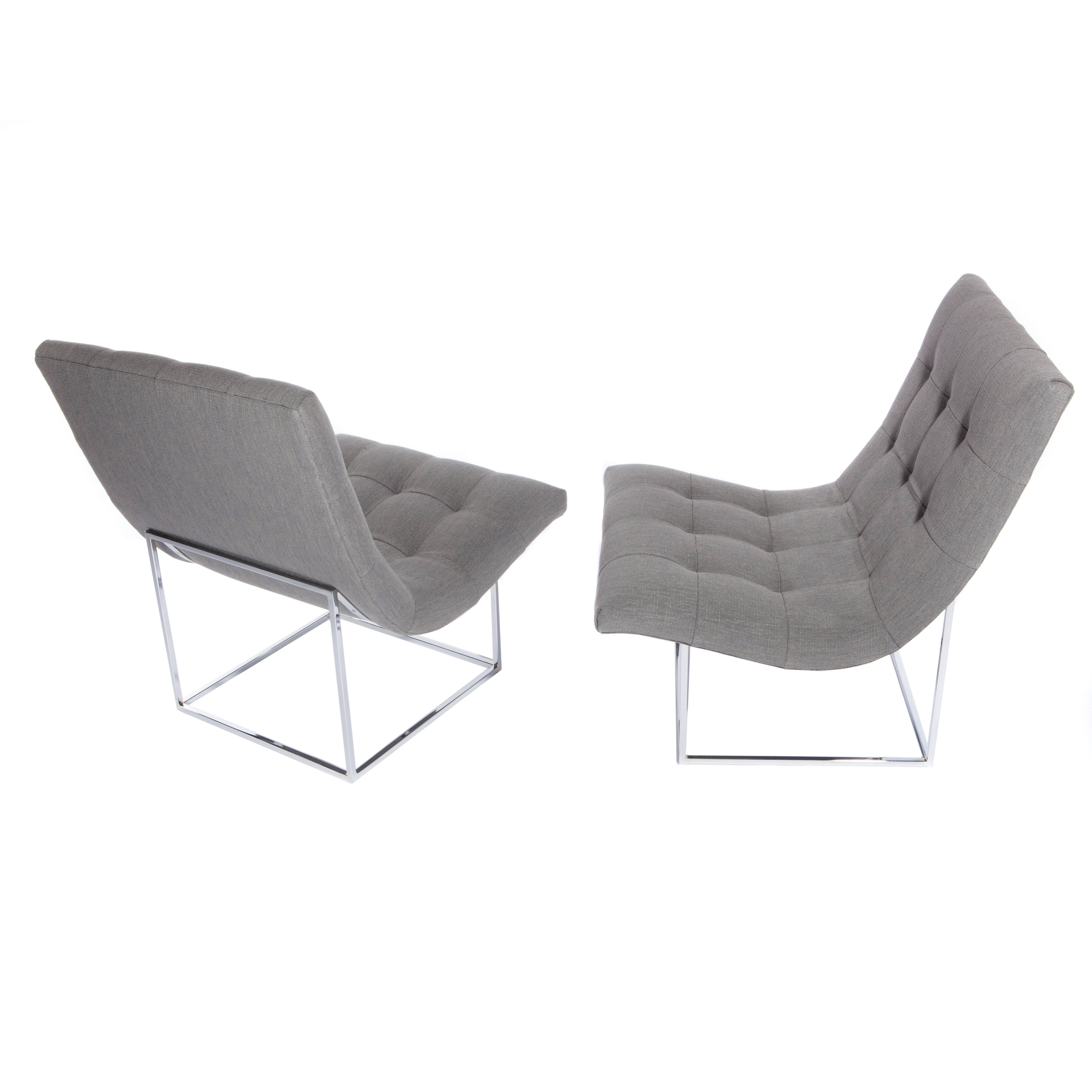 Pair of 1970s Chrome Scoop Chairs by Milo Baughman for Thayer Coggin 1