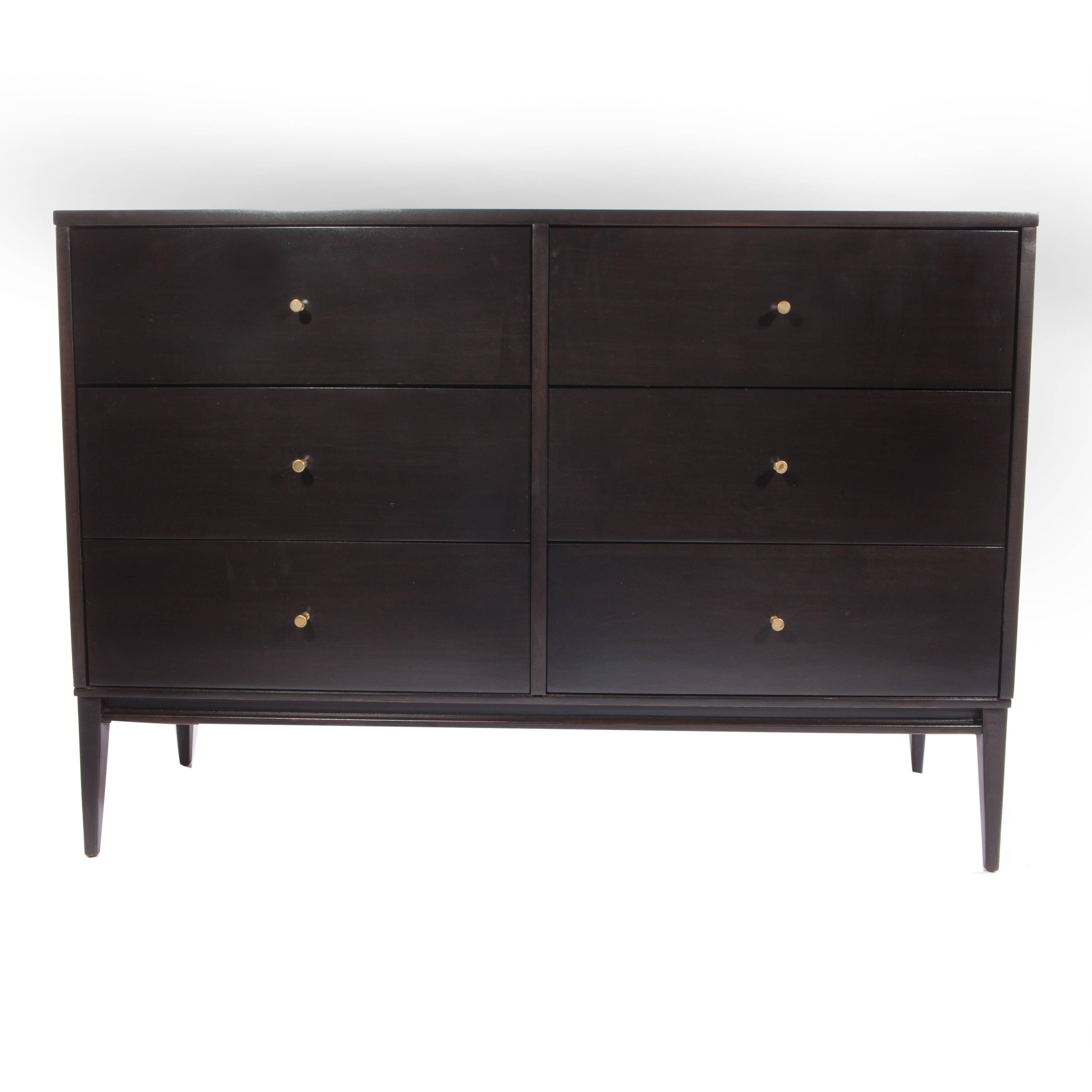 American 1950s Paul McCobb Six-Drawer Chest in Black Lacquer