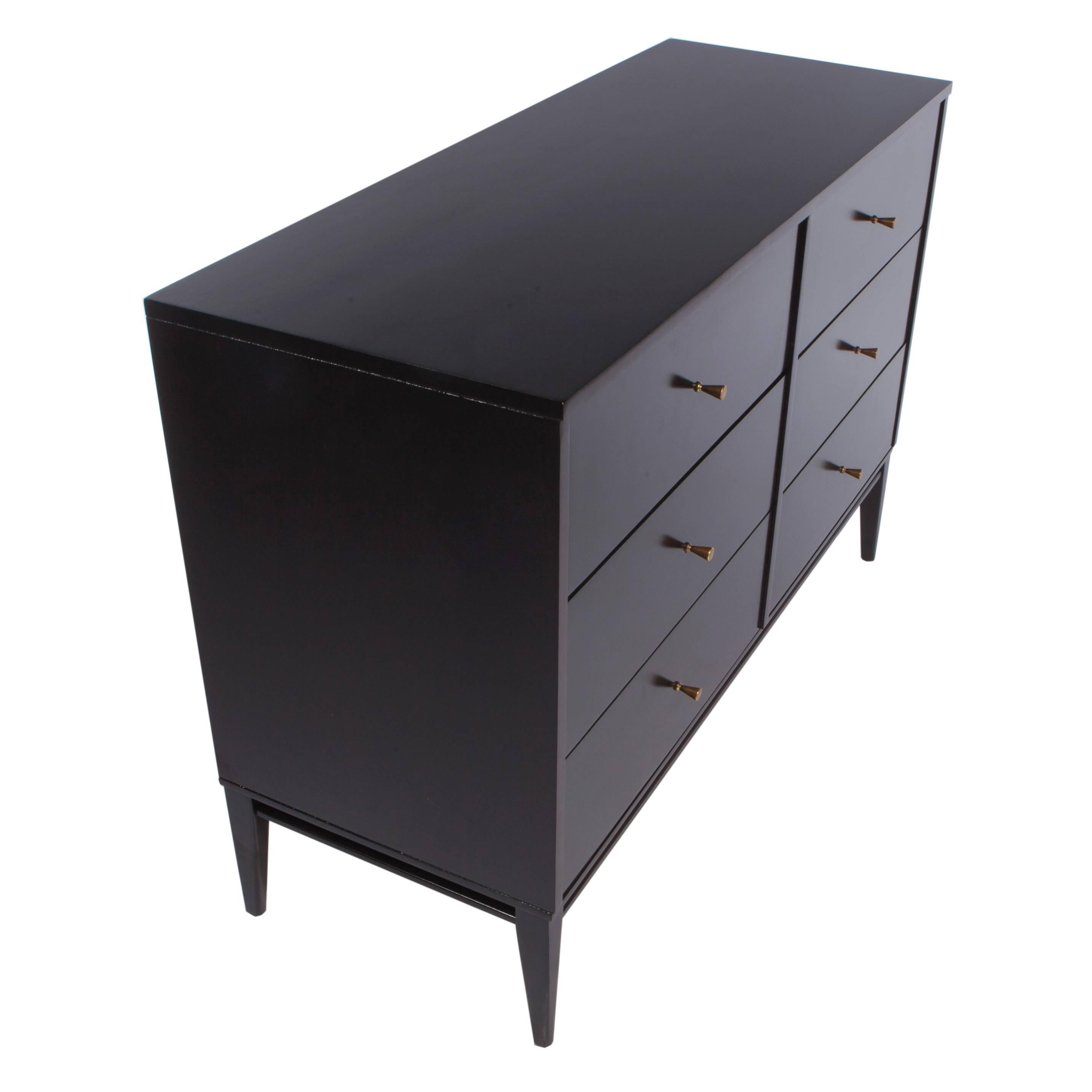 Ebonized 1950s Paul McCobb Six-Drawer Chest in Black Lacquer