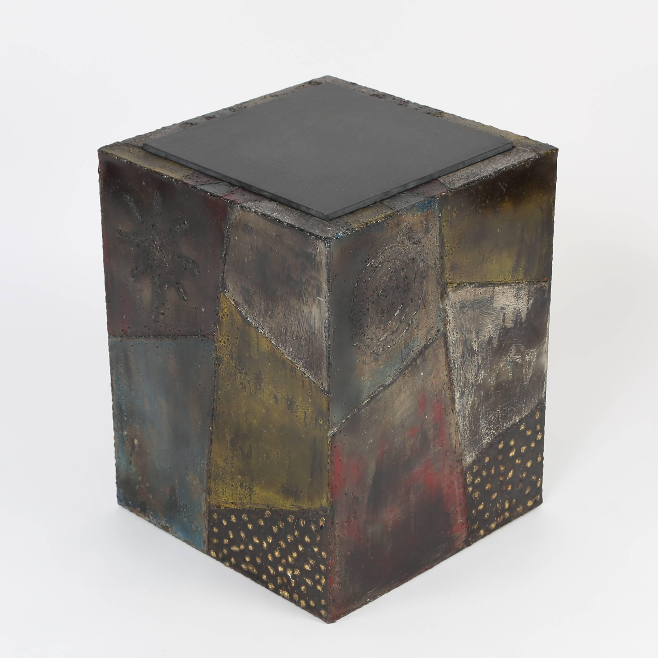 1960s Paul Evans Welded and Polychromed Steel Cube End Table In Excellent Condition In Brooklyn, NY