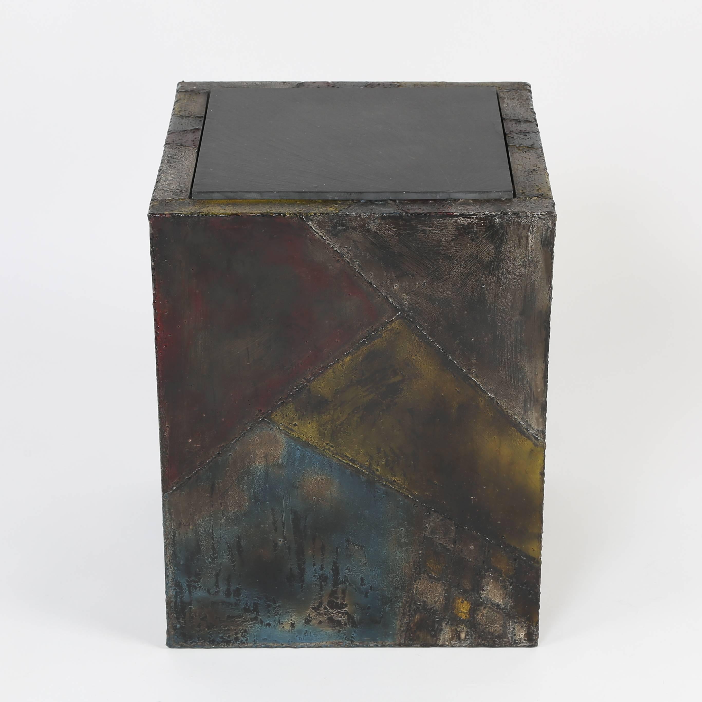 1960s Paul Evans Welded and Polychromed Steel Cube End Table 1