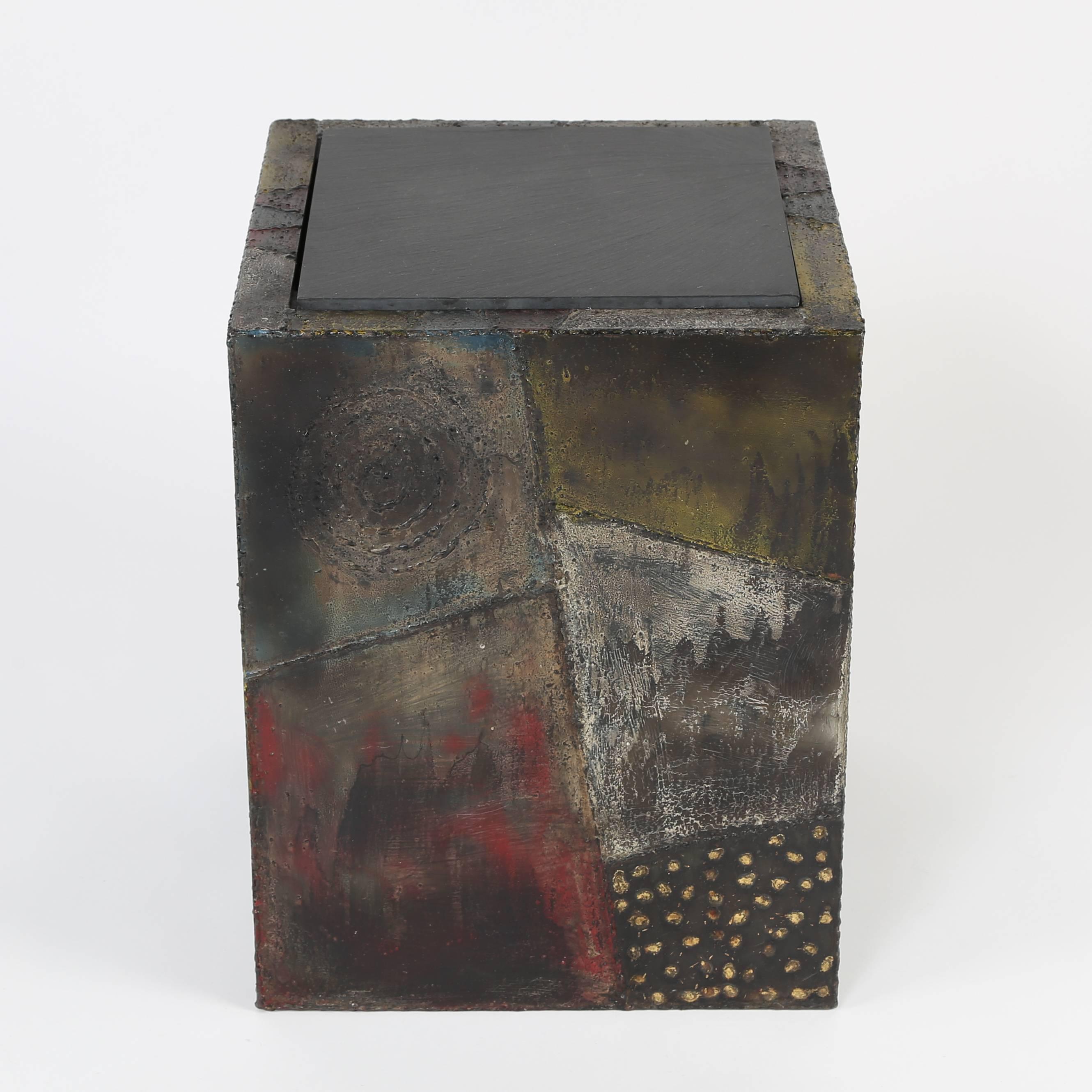 Mid-20th Century 1960s Paul Evans Welded and Polychromed Steel Cube End Table