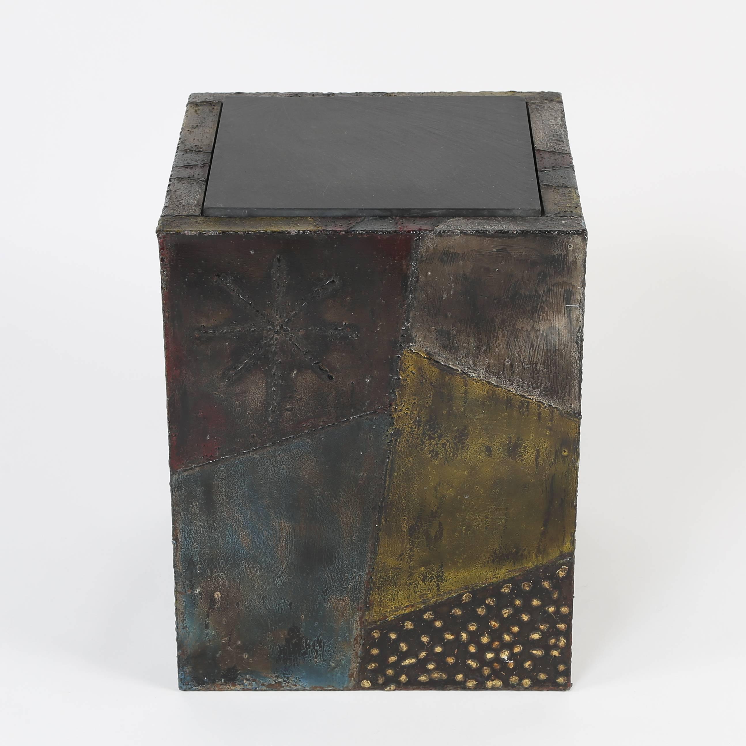 American 1960s Paul Evans Welded and Polychromed Steel Cube End Table