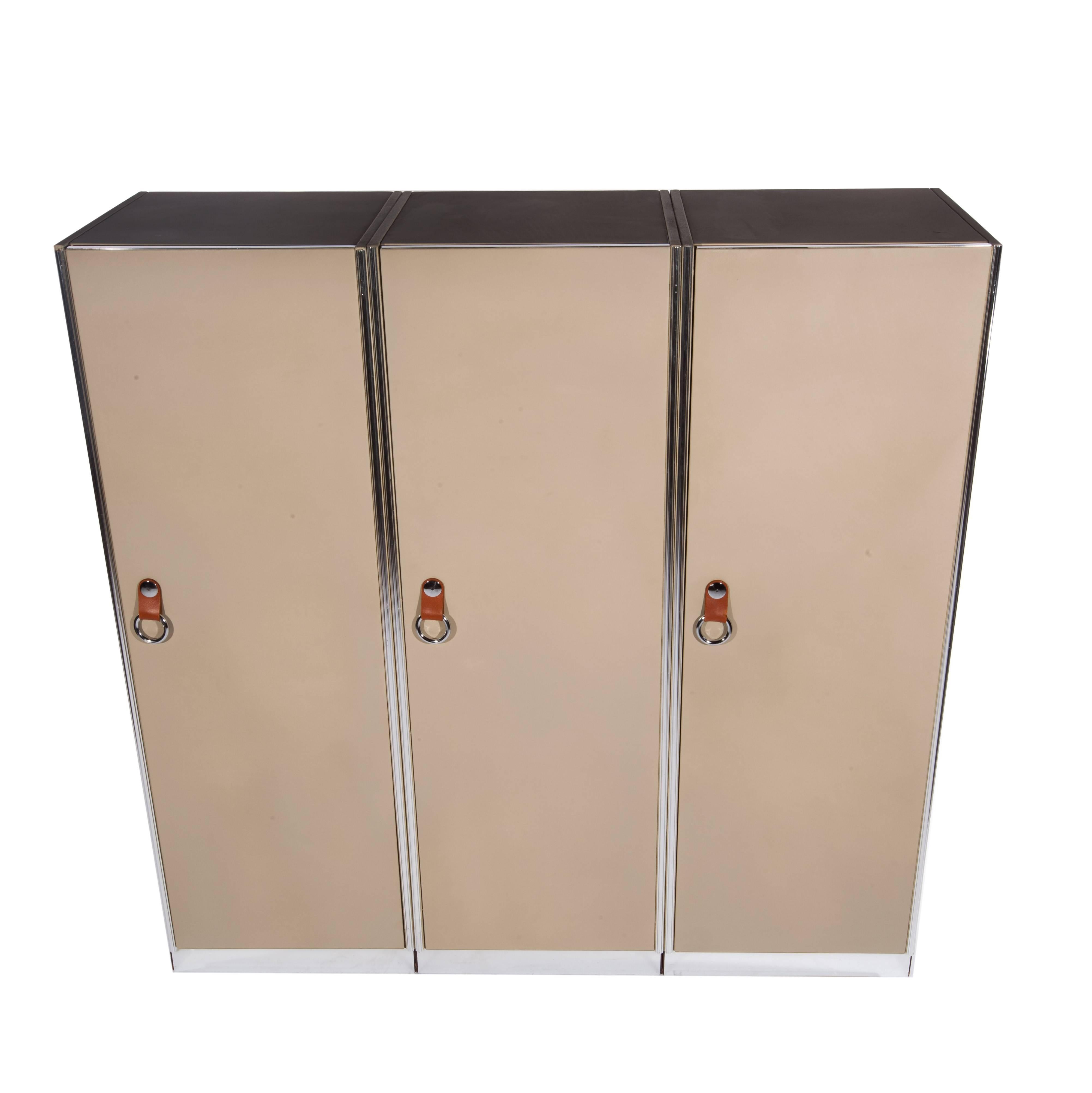 Late 20th Century Three 1970s Leather-Clad Wardrobe Cabinets by Guido Faleschini for Pace For Sale