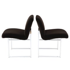 Pair of 1970s Milo Baughman Chrome and Mohair Side or Desk Chairs