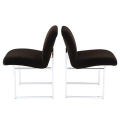 Pair of 1970s Milo Baughman Chrome and Mohair Side or Desk Chairs