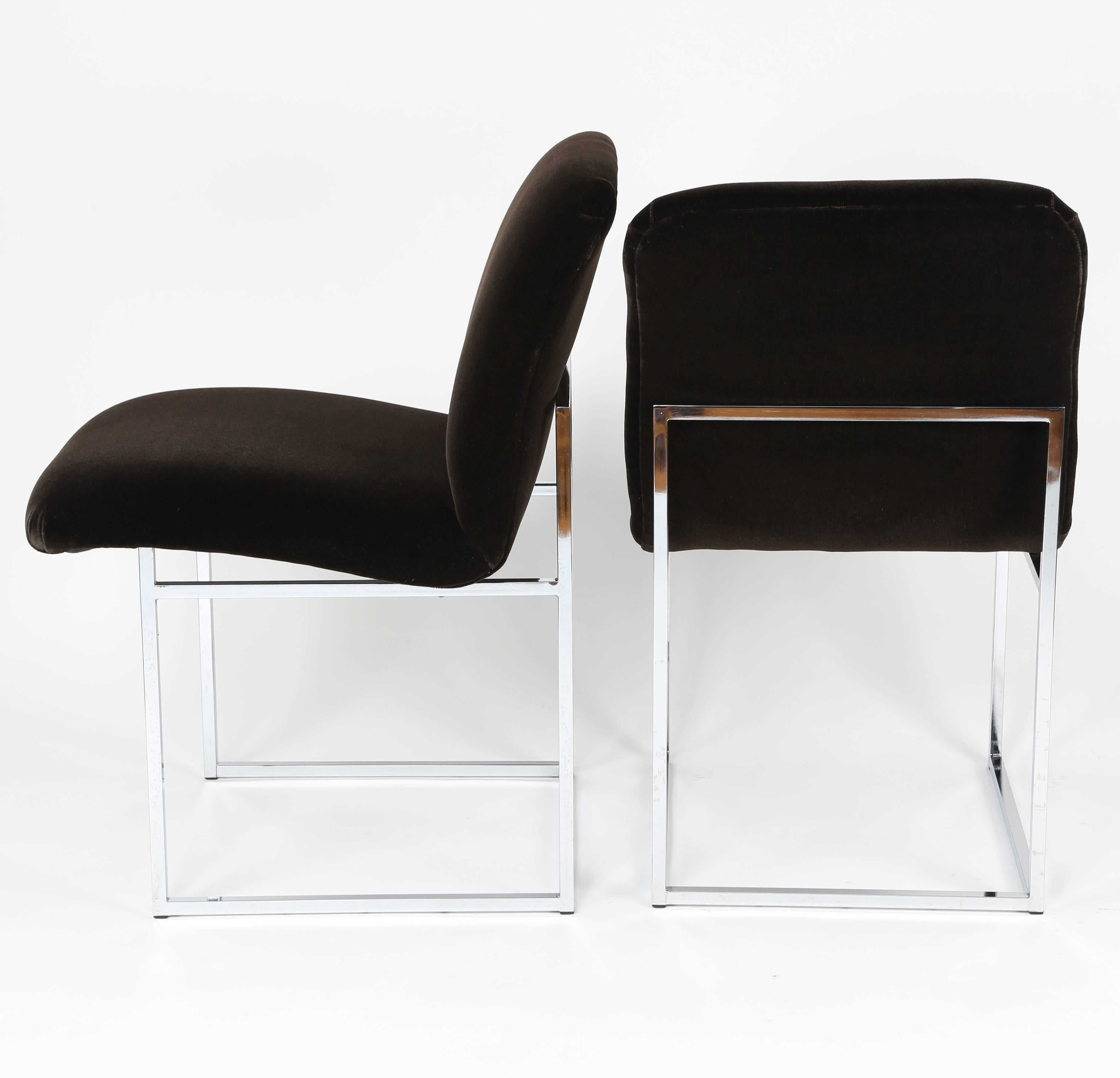 American Pair of 1970s Milo Baughman Chrome and Mohair Side or Desk Chairs