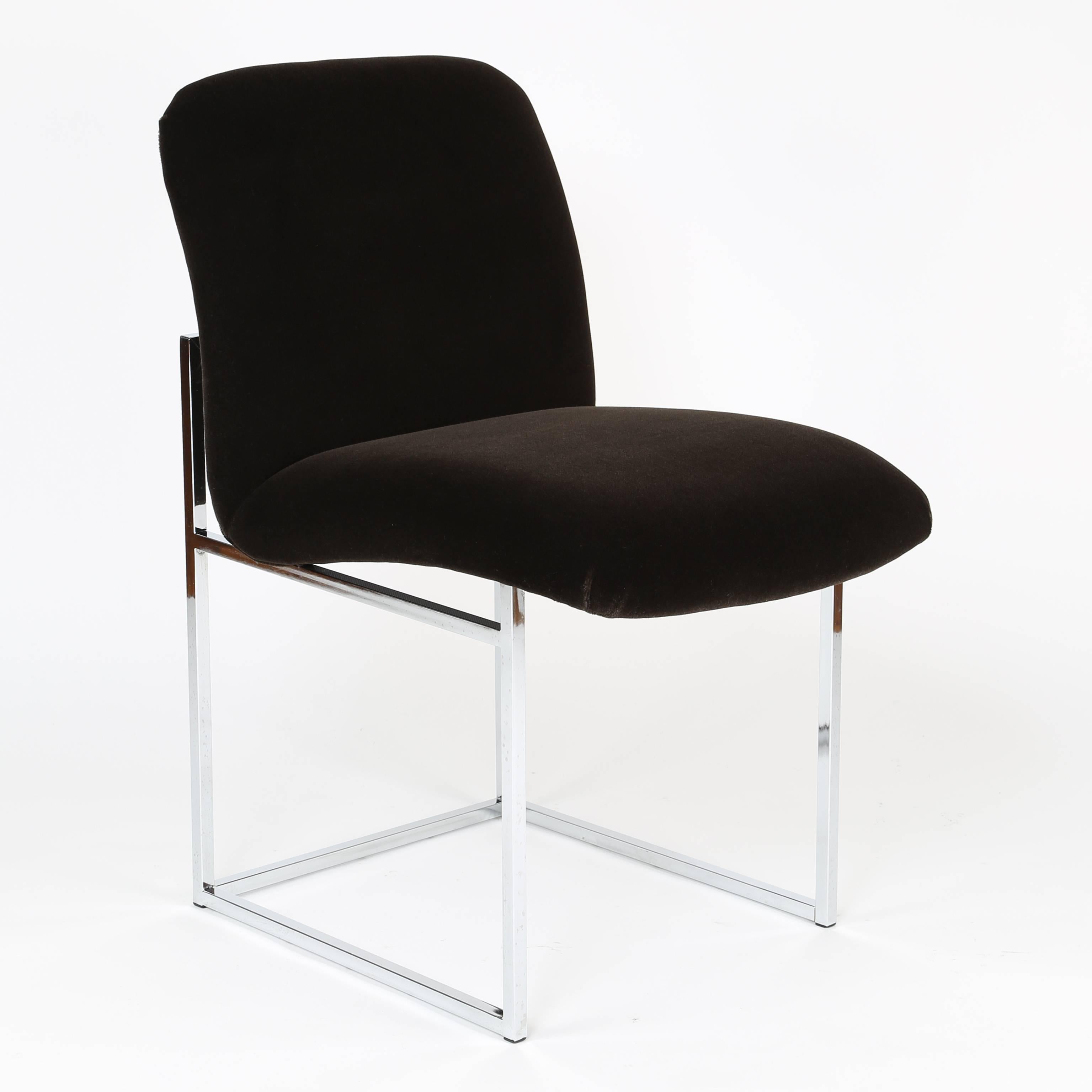 Late 20th Century Pair of 1970s Milo Baughman Chrome and Mohair Side or Desk Chairs