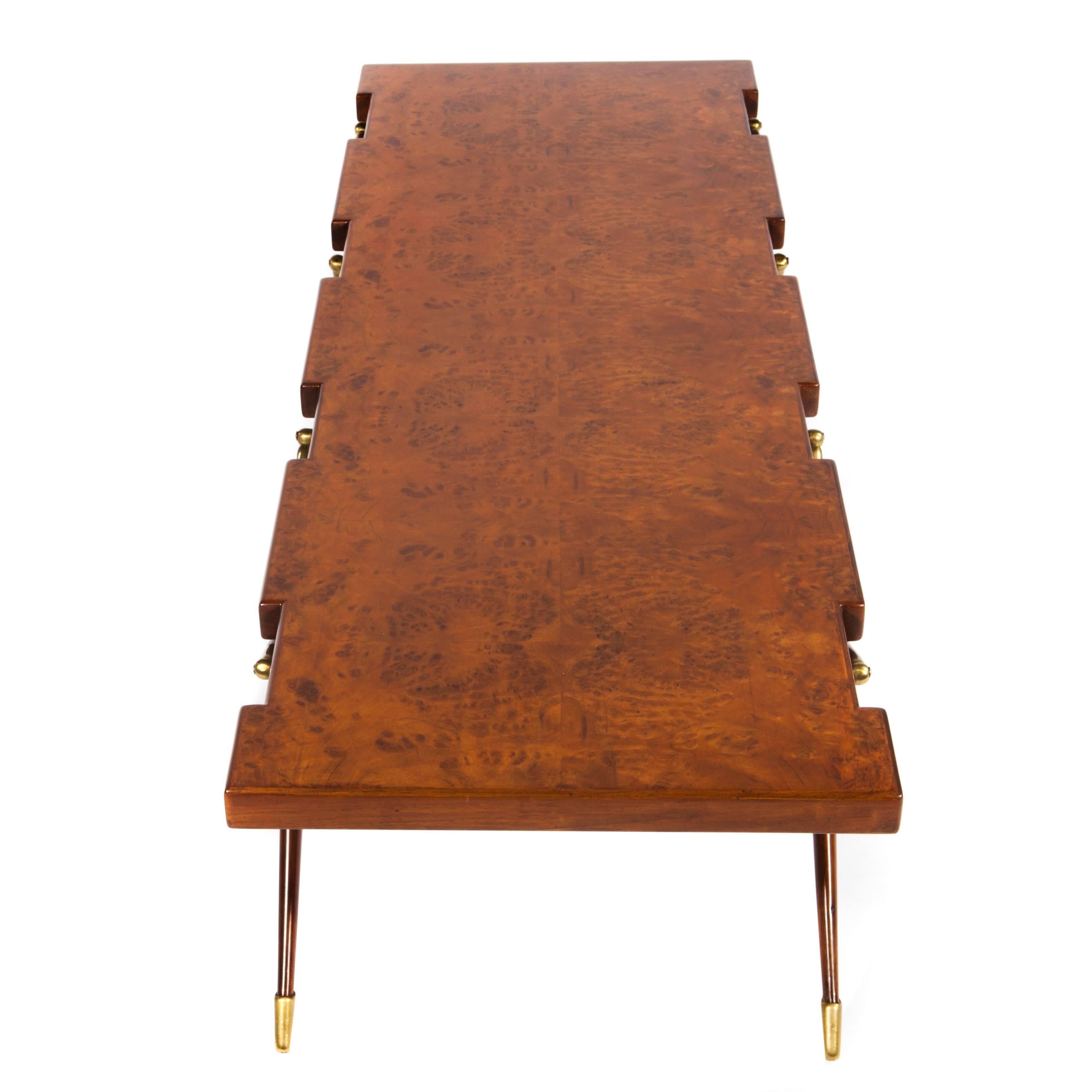 Italian Burl Walnut and Brass 1950s Coffee Table by Ico Parisi for Singer and Sons For Sale